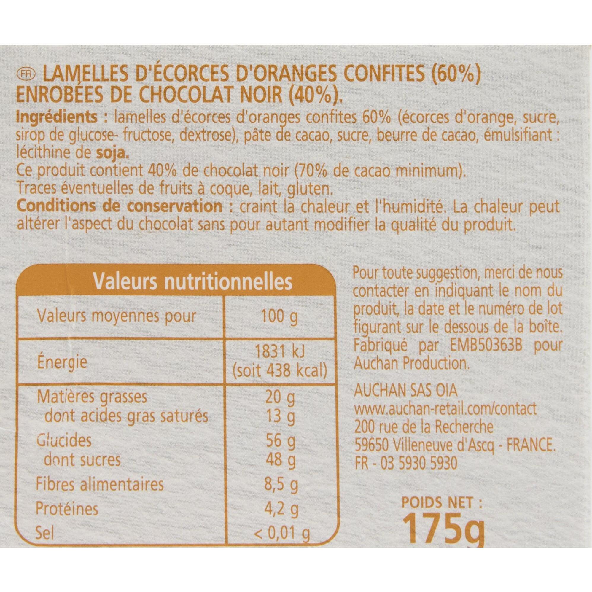 Voir la diapositive 4 : VENDOME Orangettes ballotin de chocolat au lait enrobées d'écorces d'orange confites 175g