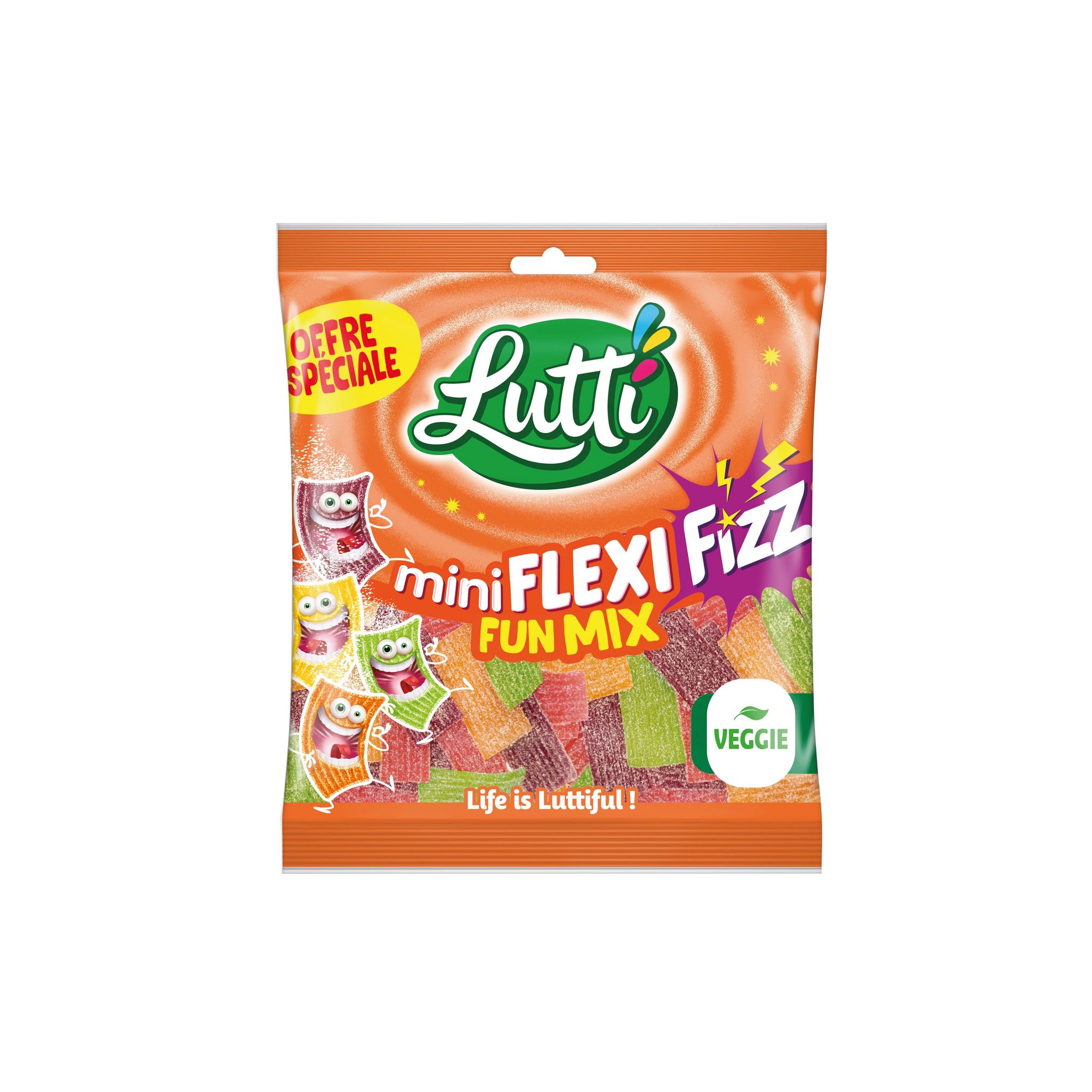 LUTTI Bonbons acidulés mini flexi goût cola citron pomme et pêche 226g