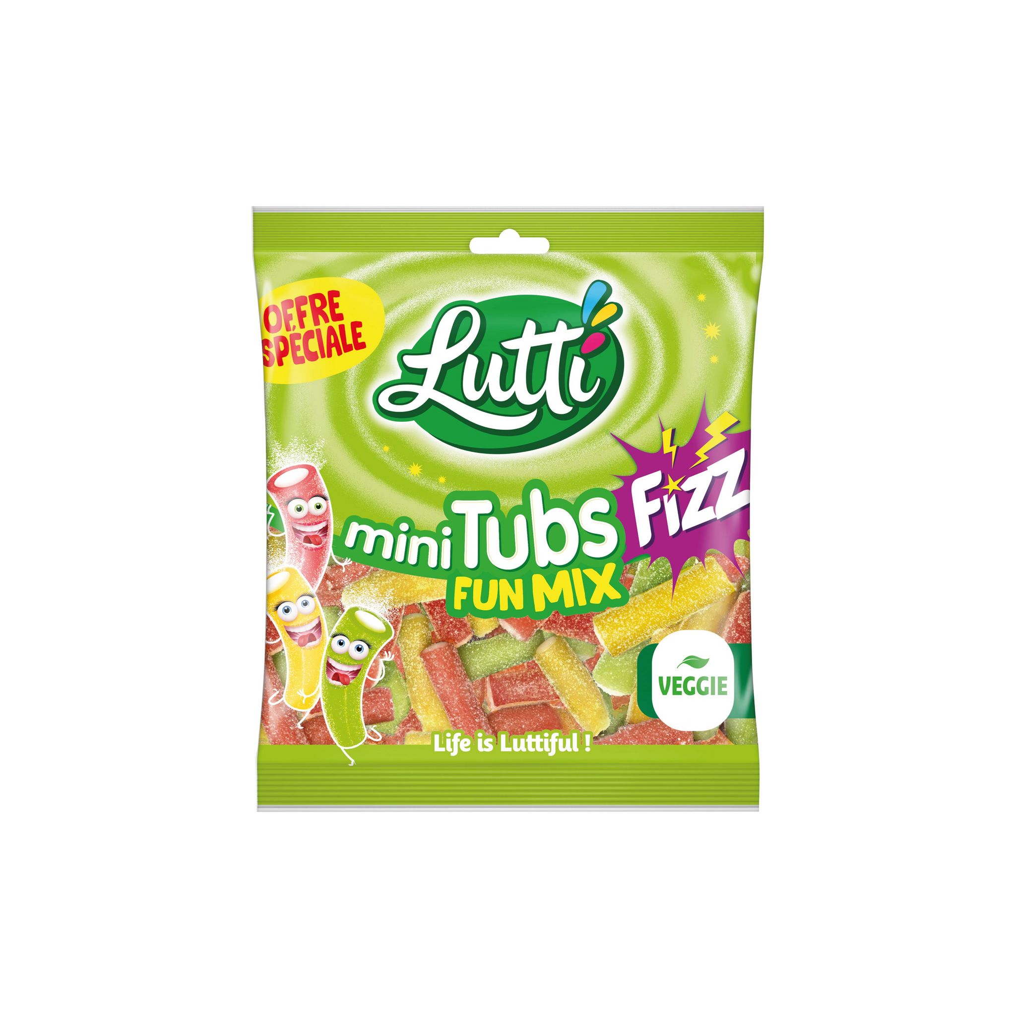 LUTTI Bonbons mini tubs gélifiés aux fruits fraise citron cassis 226g