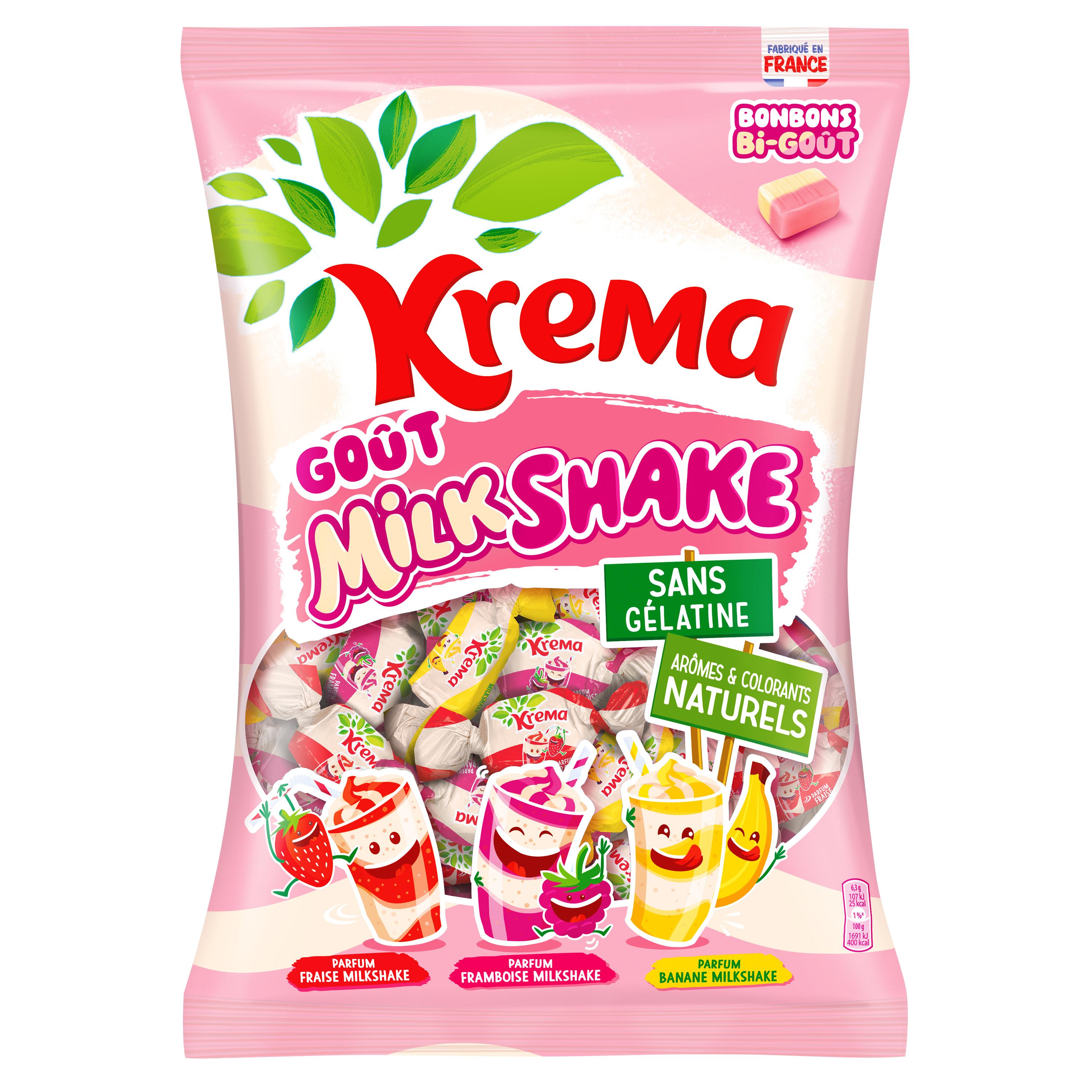 KREMA Bonbons gélifiés aux parfums milkshake fraise framboise et banane 580g