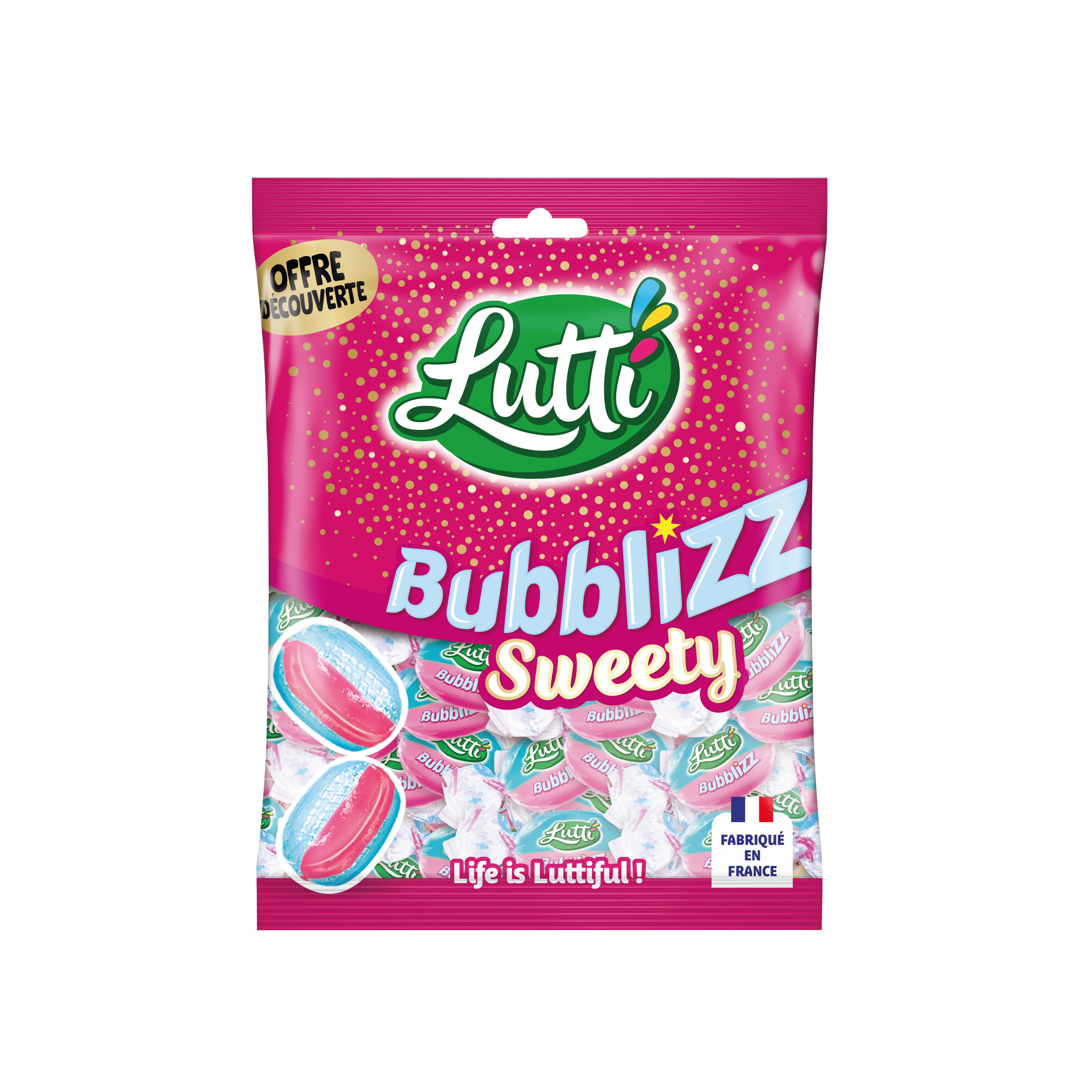 LUTTI Bubblizz bonbons acidulés goût bubble gum 350g