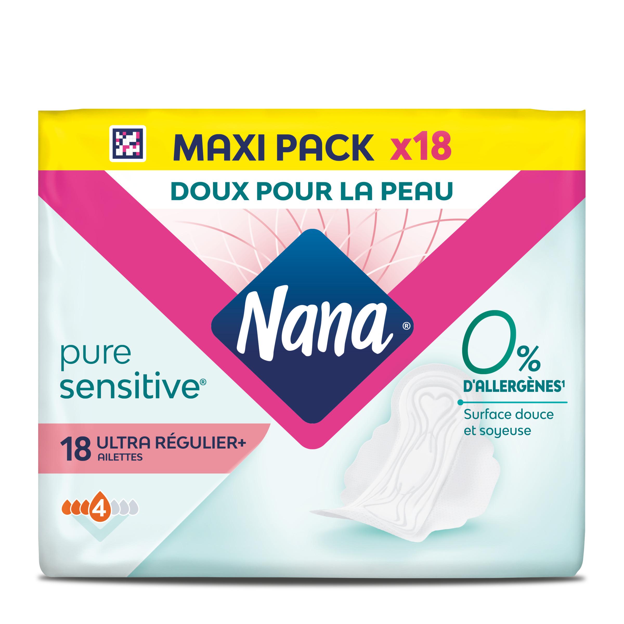 NANA serviettes hygiéniques pure sensitive ultra régulier+ailettes 18 serviettes