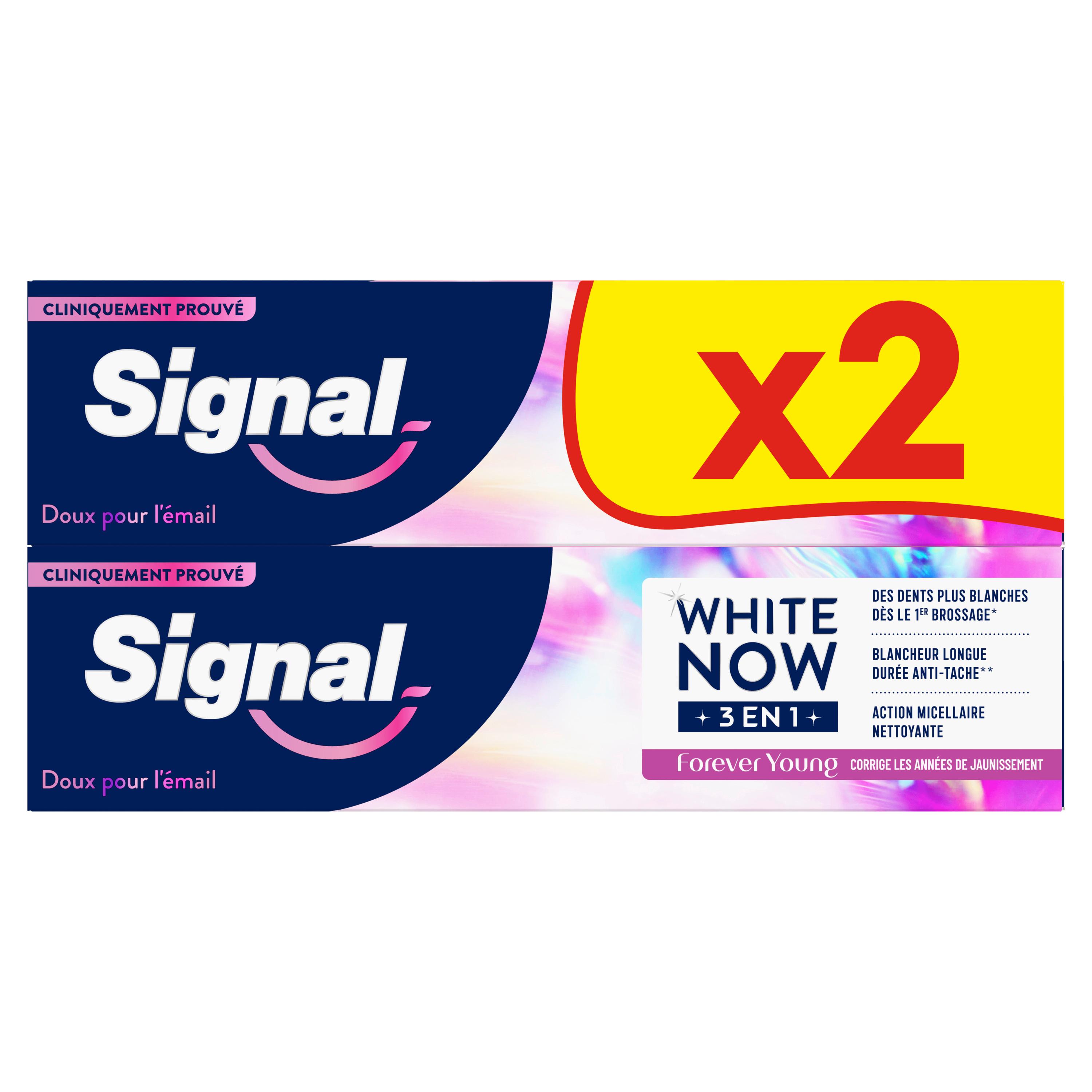 Voir la diapositive 2 : SIGNAL White now dentifrice 3en1 Forever young 2x75ml