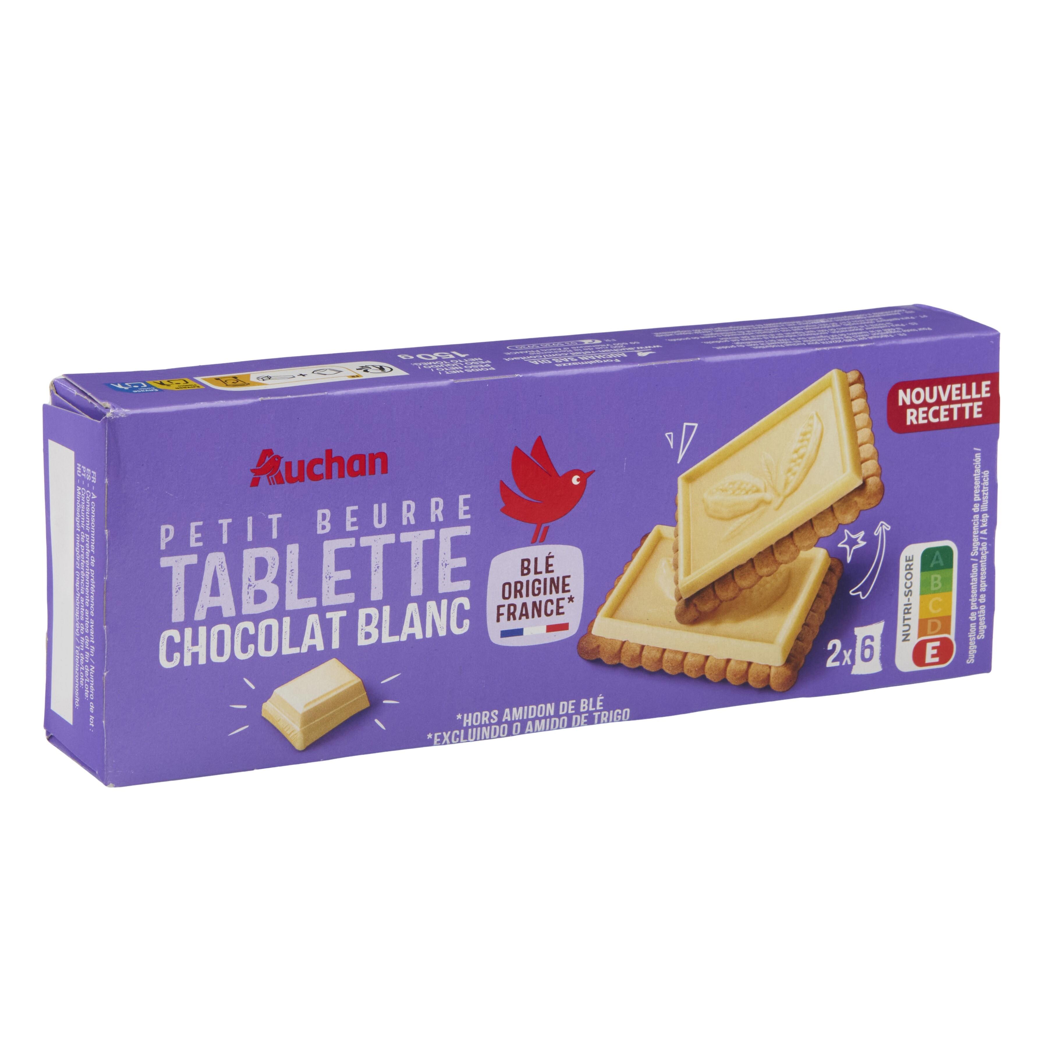 Voir la diapositive 3 : AUCHAN Petit beurre tablette au chocolat blanc 150g
