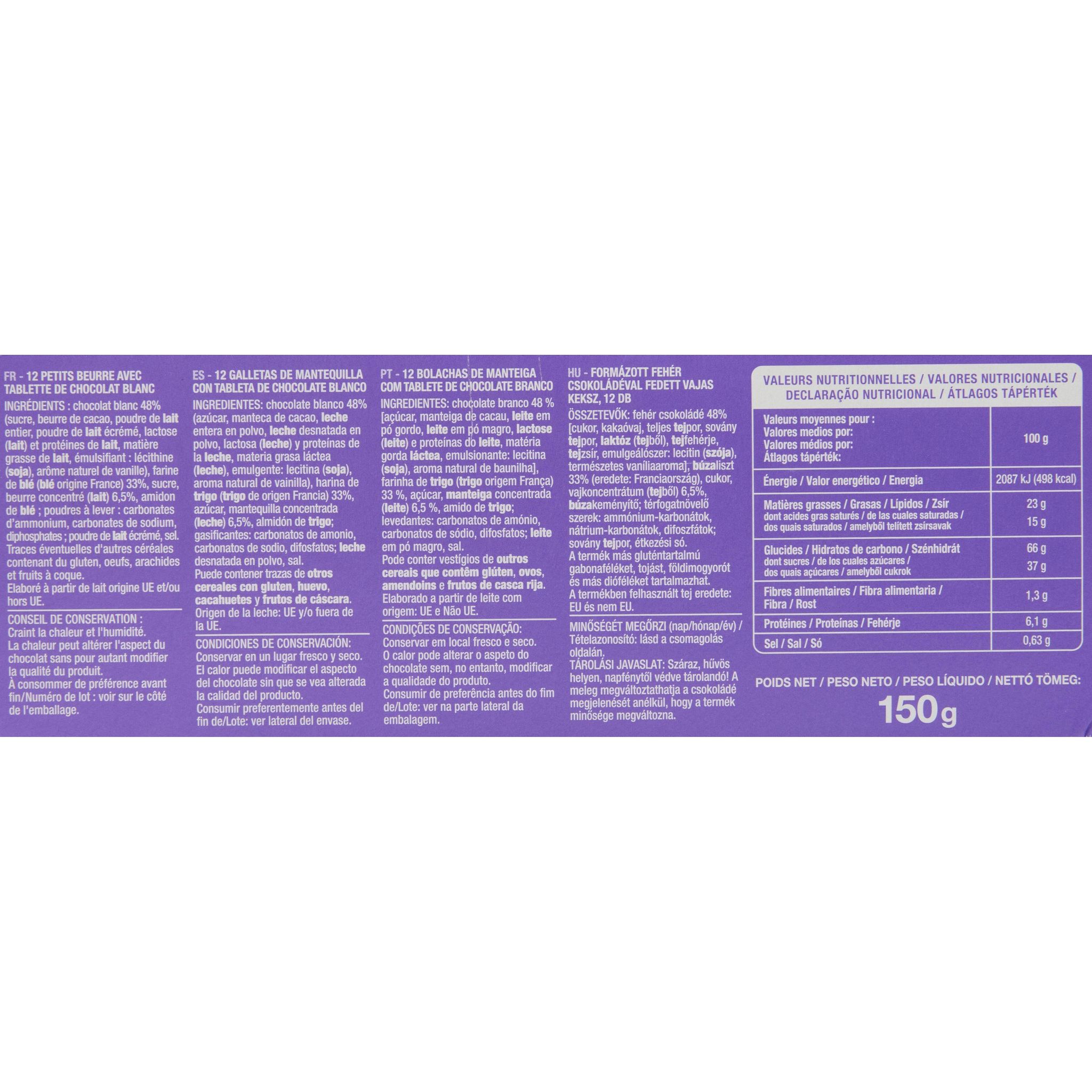 Voir la diapositive 3 : AUCHAN Petit beurre tablette au chocolat blanc 150g