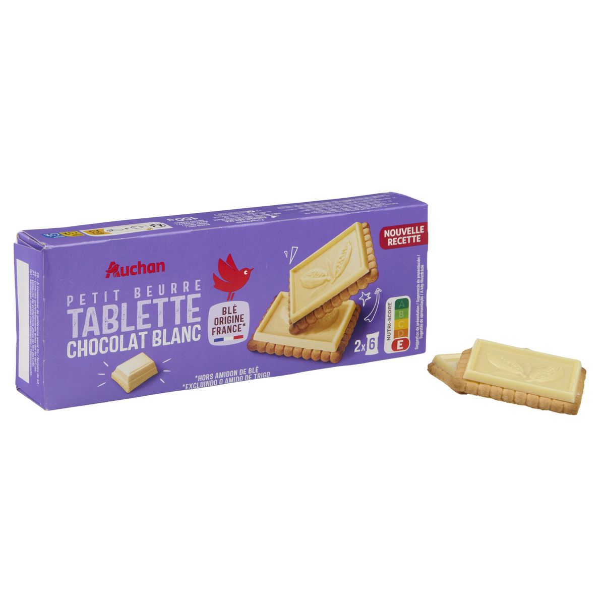 AUCHAN Petit beurre tablette au chocolat blanc 150g