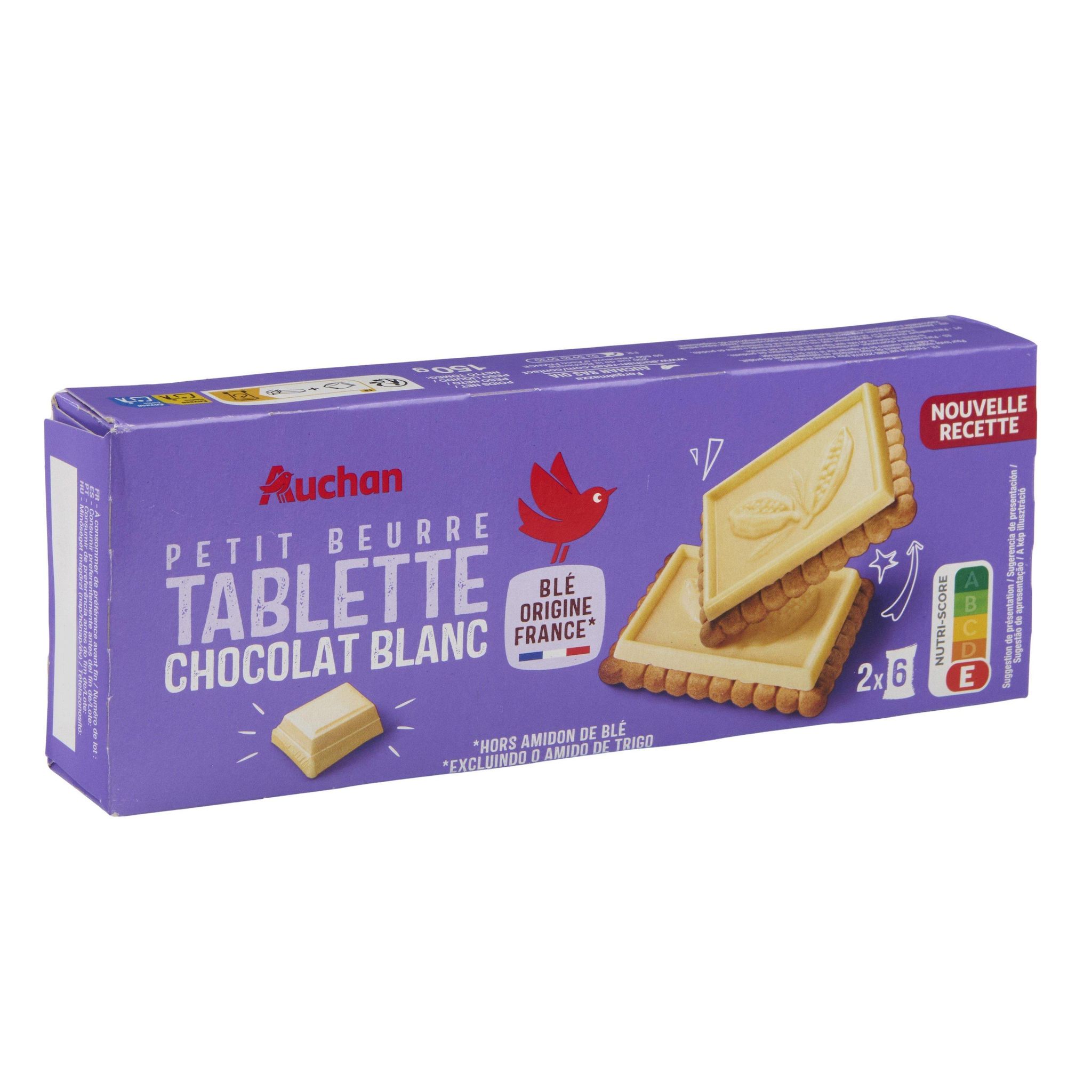 Voir la diapositive 4 : AUCHAN Petit beurre tablette au chocolat blanc 150g