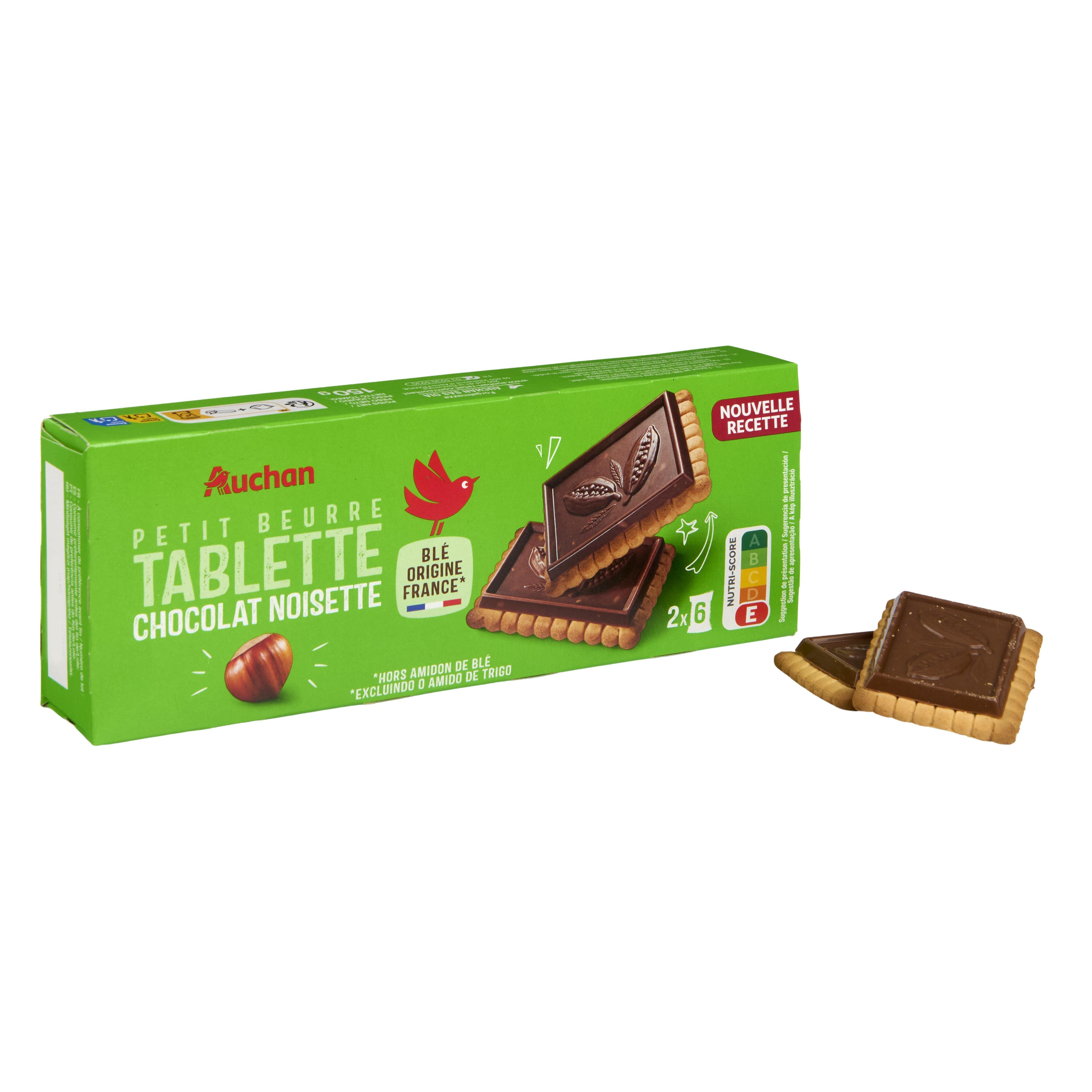 Voir la diapositive 2 : AUCHAN Petit beurre tablette chocolat noisette 150g