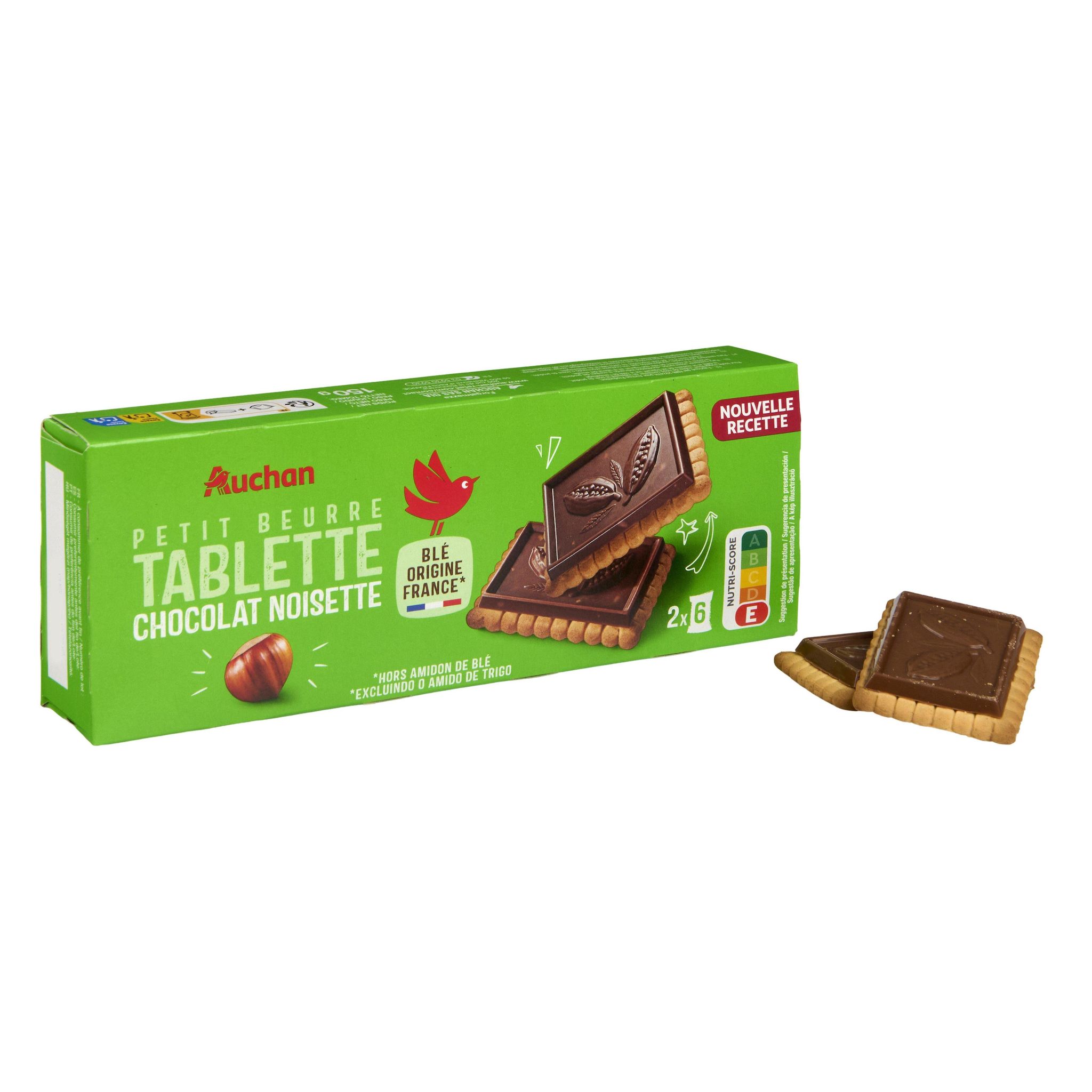 Voir la diapositive 3 : AUCHAN Petit beurre tablette chocolat noisette 150g