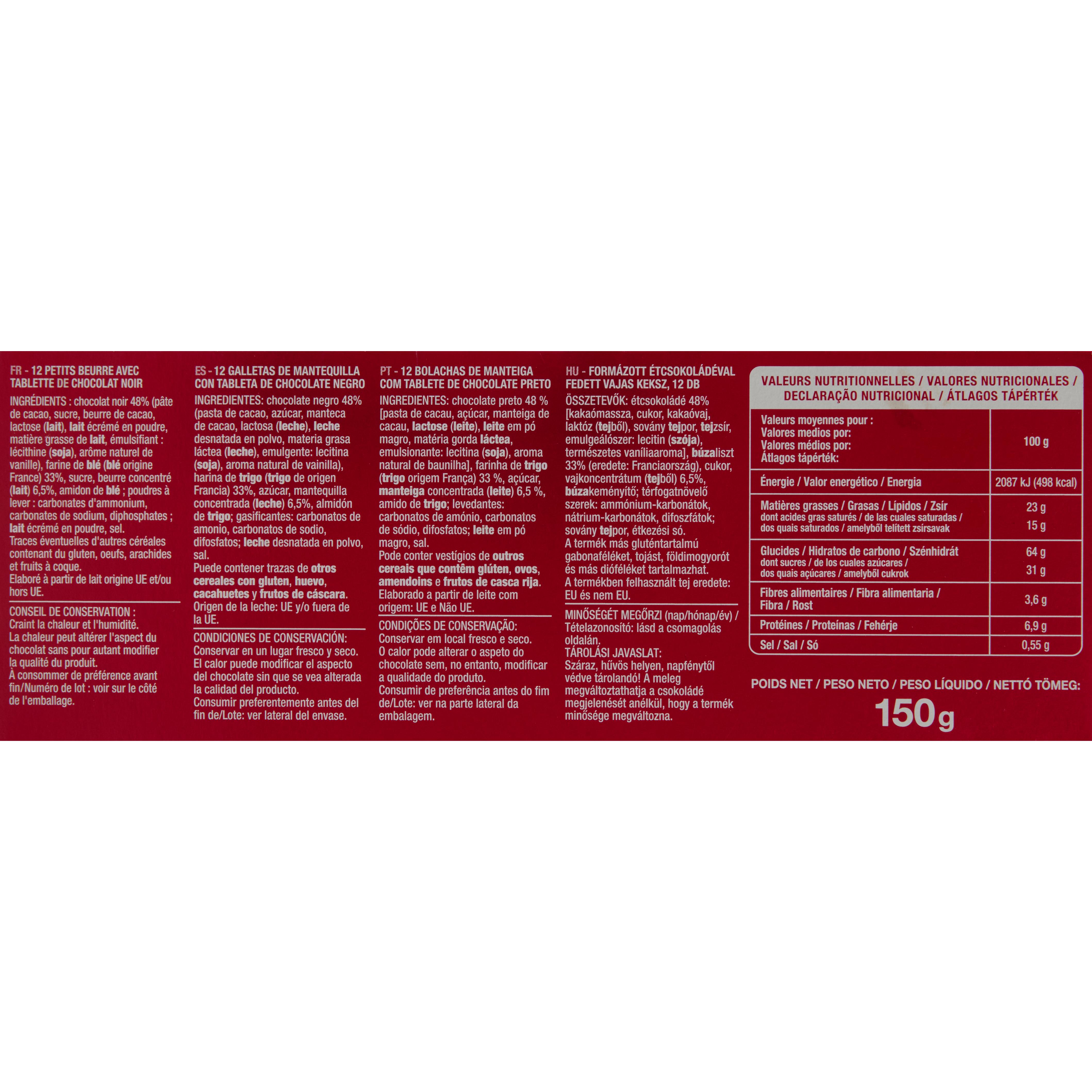 Voir la diapositive 2 : AUCHAN Petit beurre au chocolat noir 150g