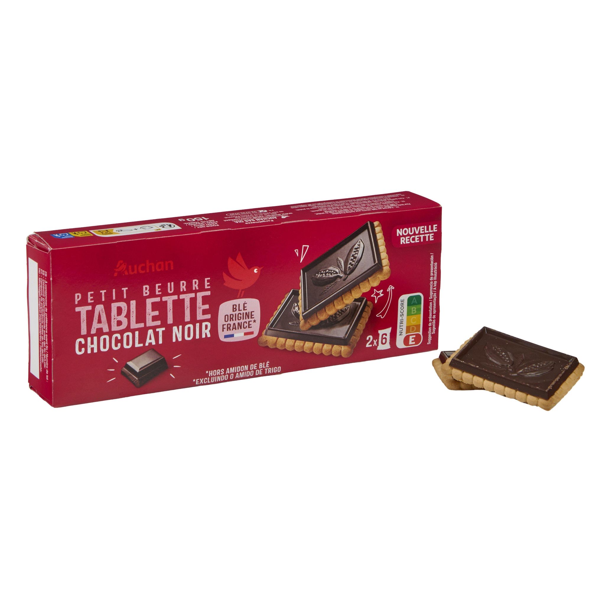 Voir la diapositive 2 : AUCHAN Petit beurre au chocolat noir 150g