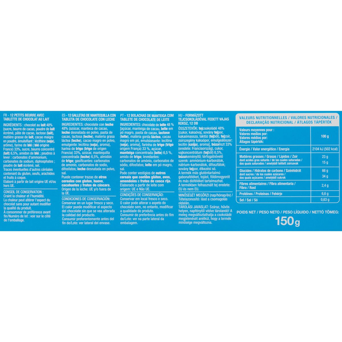 AUCHAN Biscuits petit beurre au chocolat au lait 150g