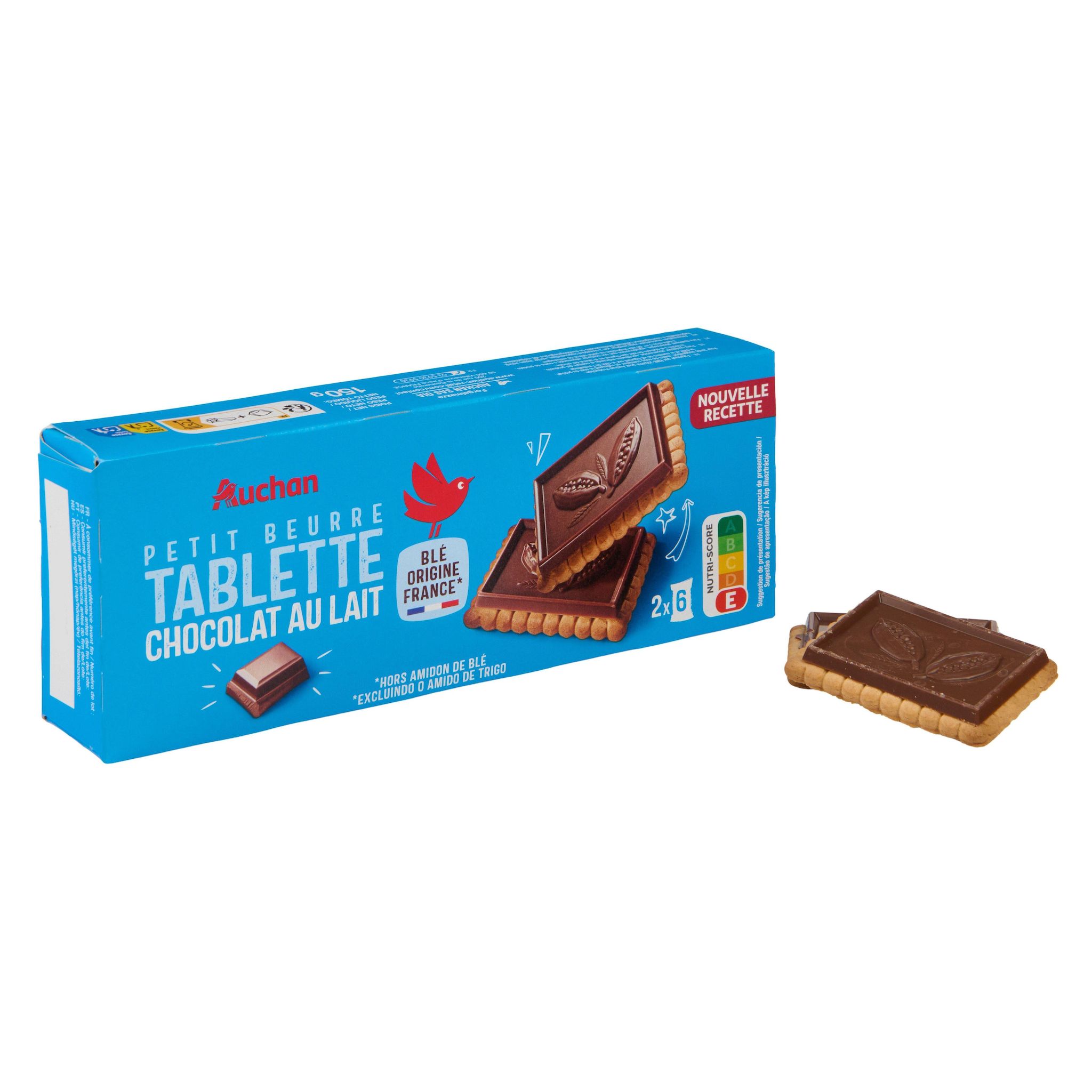 Voir la diapositive 2 : AUCHAN Biscuits petit beurre au chocolat au lait 150g
