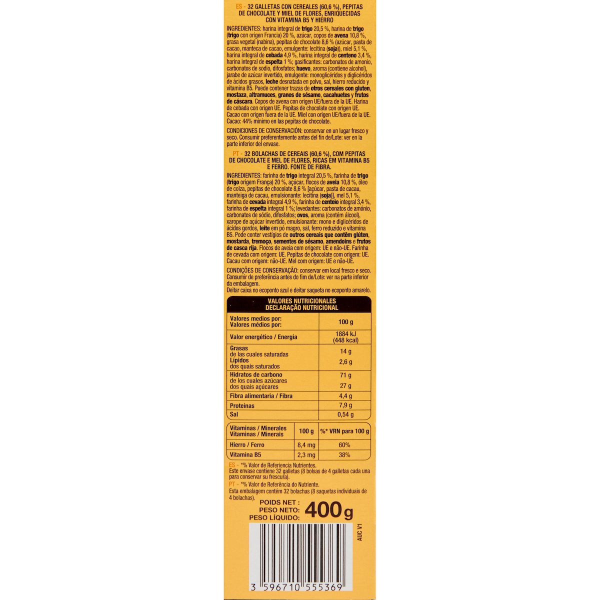 AUCHAN Biscuits petit déjeuner miel pépites de chocolat 400g