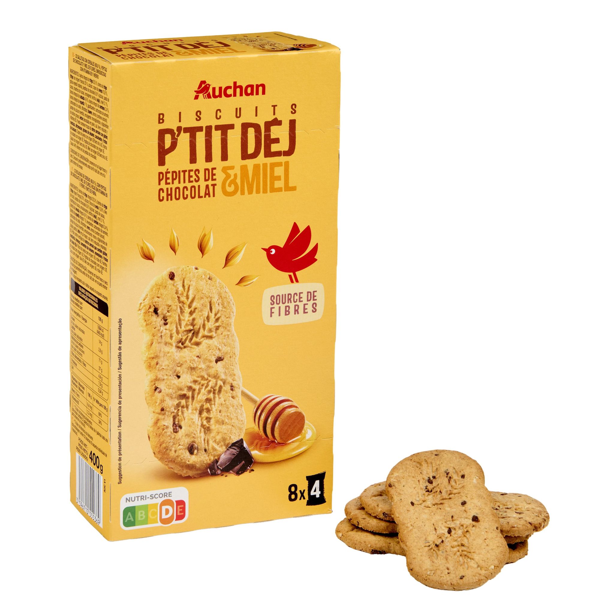 Voir la diapositive 5 : AUCHAN Biscuits petit déjeuner miel pépites de chocolat 400g