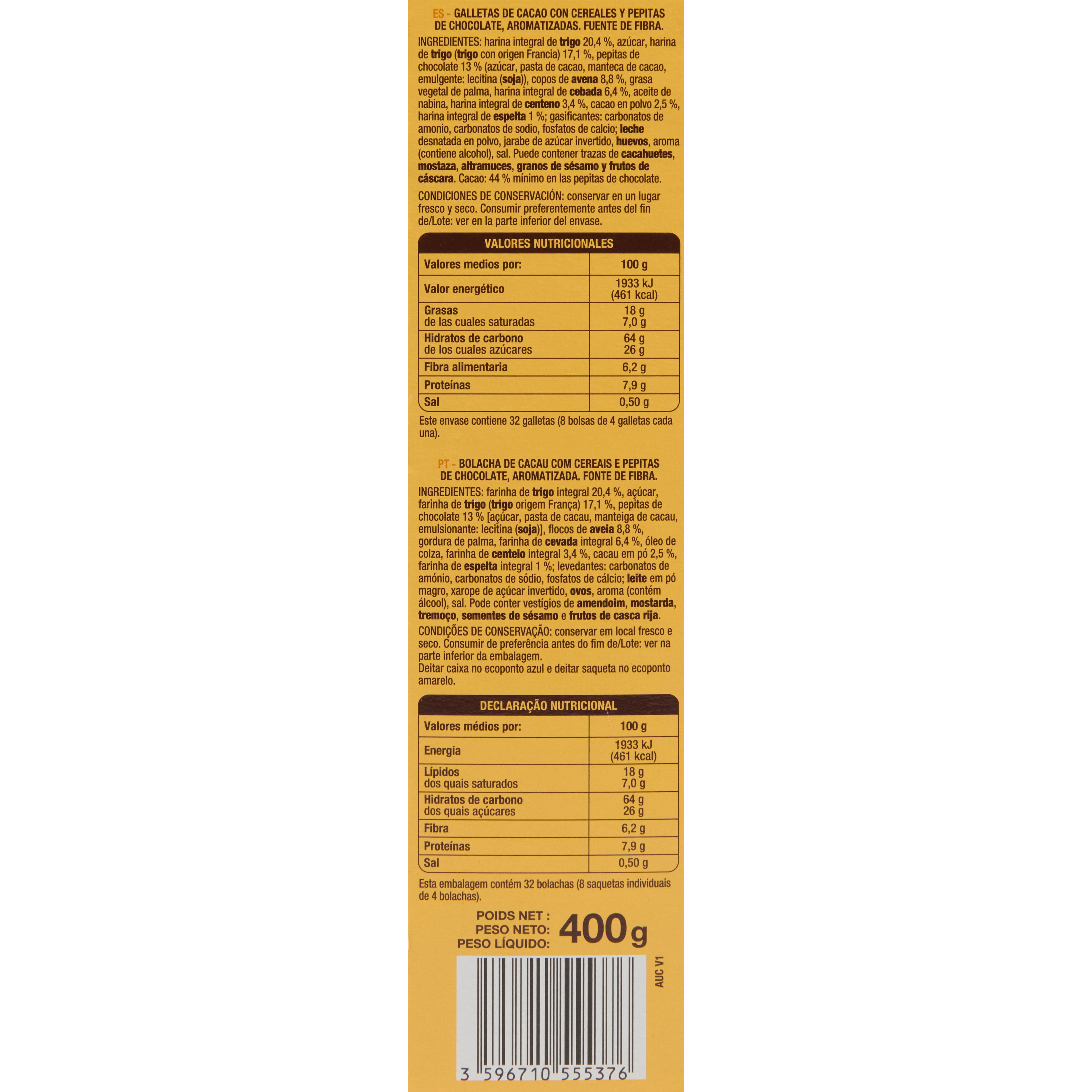 Voir la diapositive 3 : AUCHAN Biscuits petit-déjeuner tout chocolat avec pépites 400g