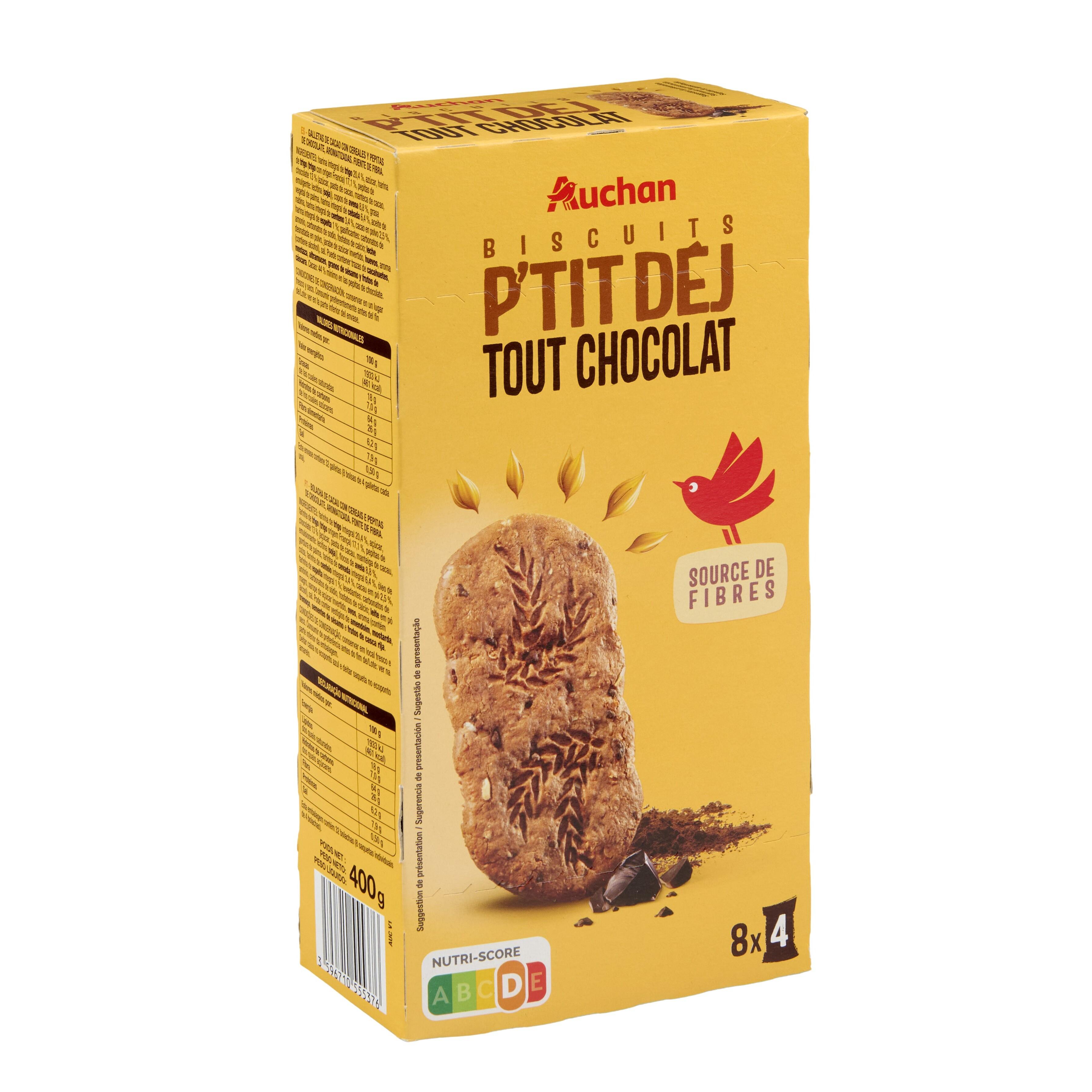 Voir la diapositive 4 : AUCHAN Biscuits petit-déjeuner tout chocolat avec pépites 400g