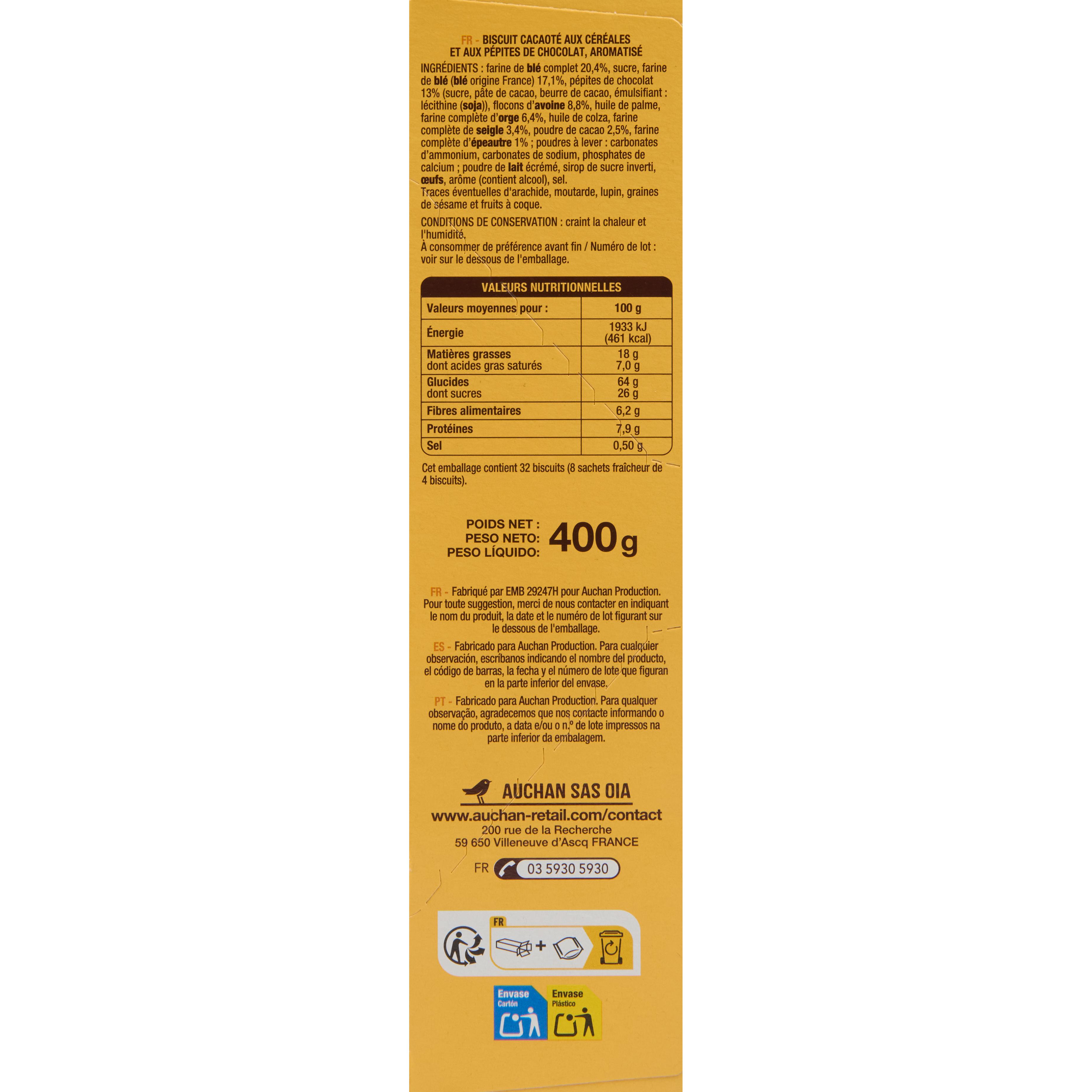 Voir la diapositive 5 : AUCHAN Biscuits petit-déjeuner tout chocolat avec pépites 400g