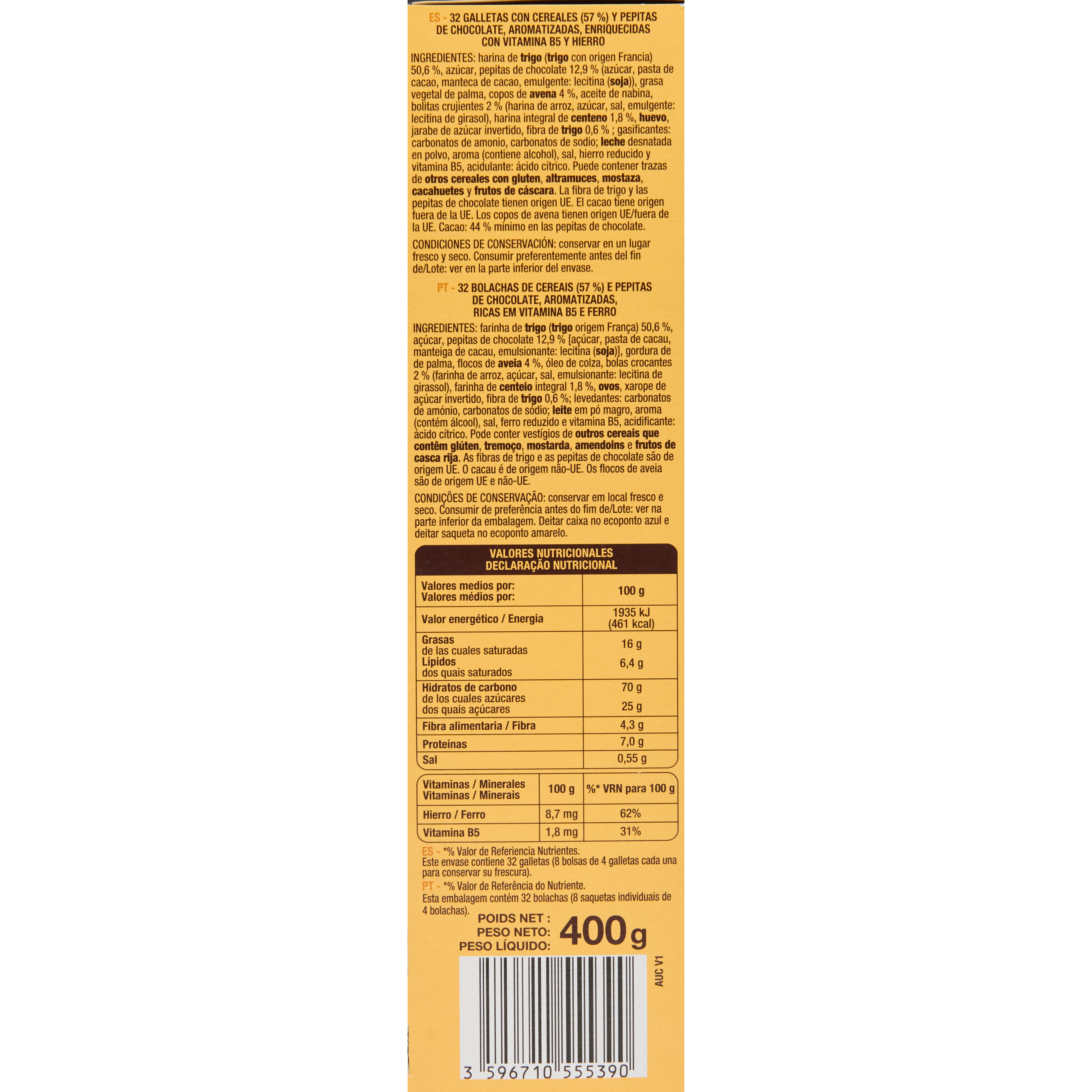 Voir la diapositive 3 : AUCHAN Biscuits petit-déjeuner pépites de chocolat 400g