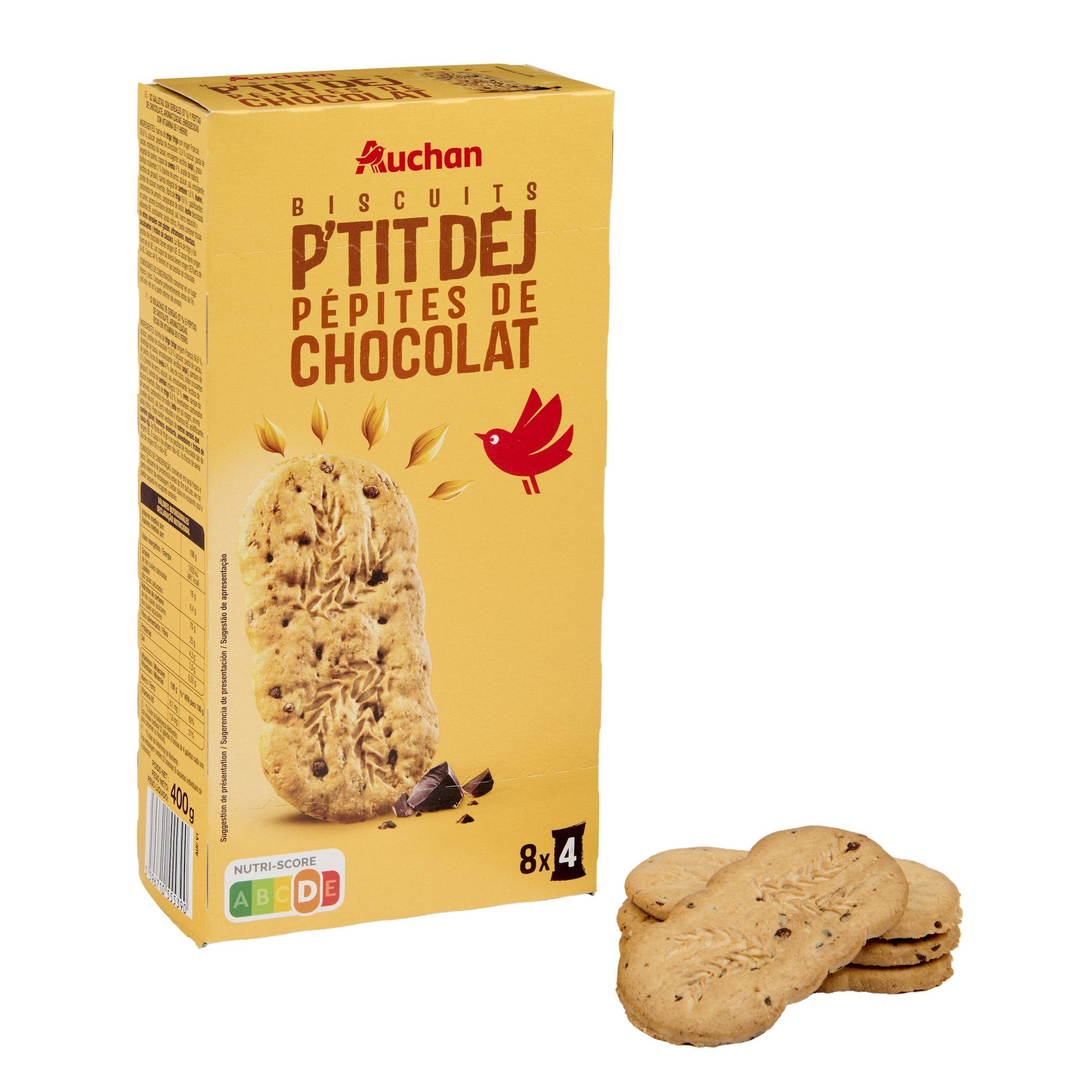 Voir la diapositive 5 : AUCHAN Biscuits petit-déjeuner pépites de chocolat 400g