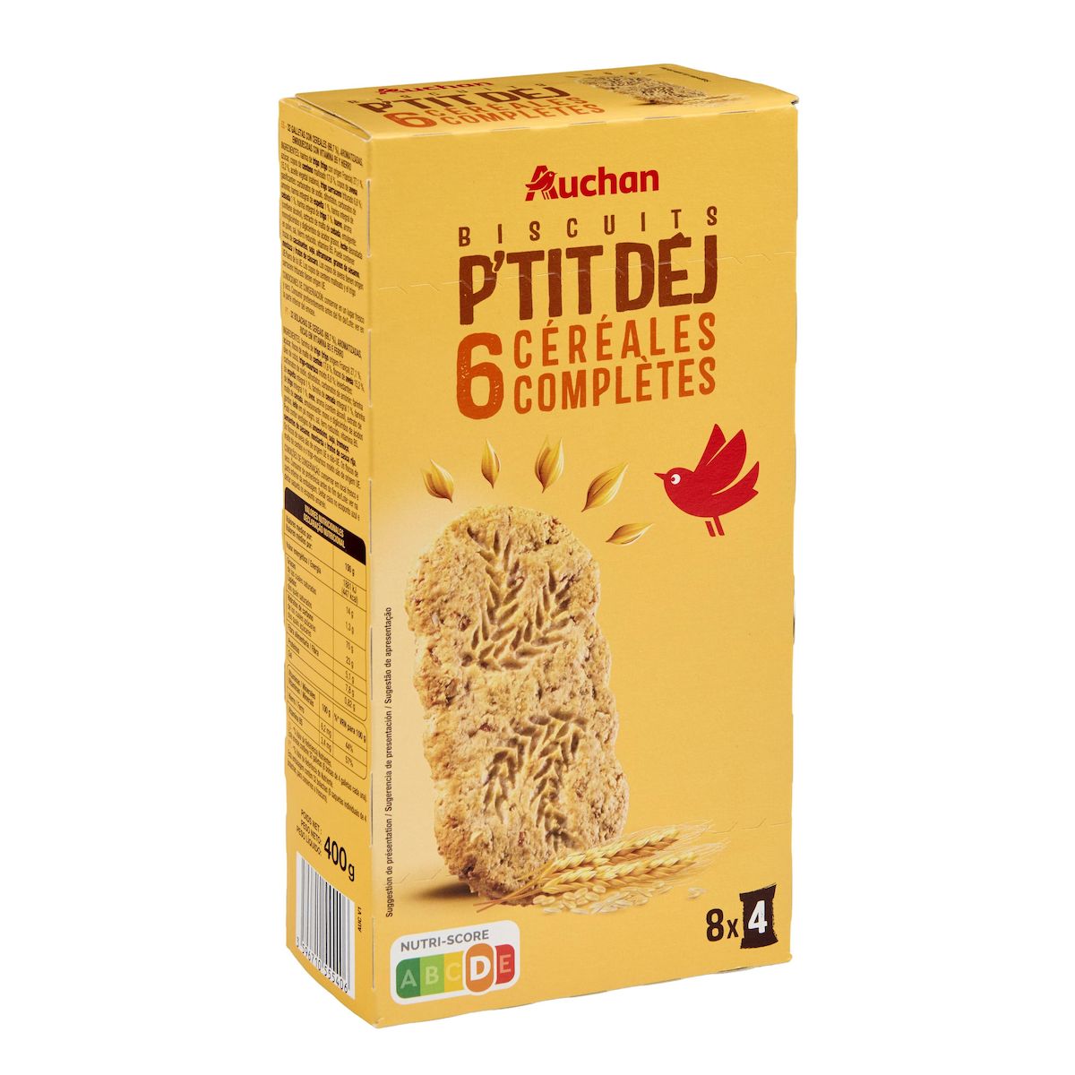 AUCHAN Biscuits p'tit déj 6 céréales complètes 8 sachets de 4 biscuits 400g