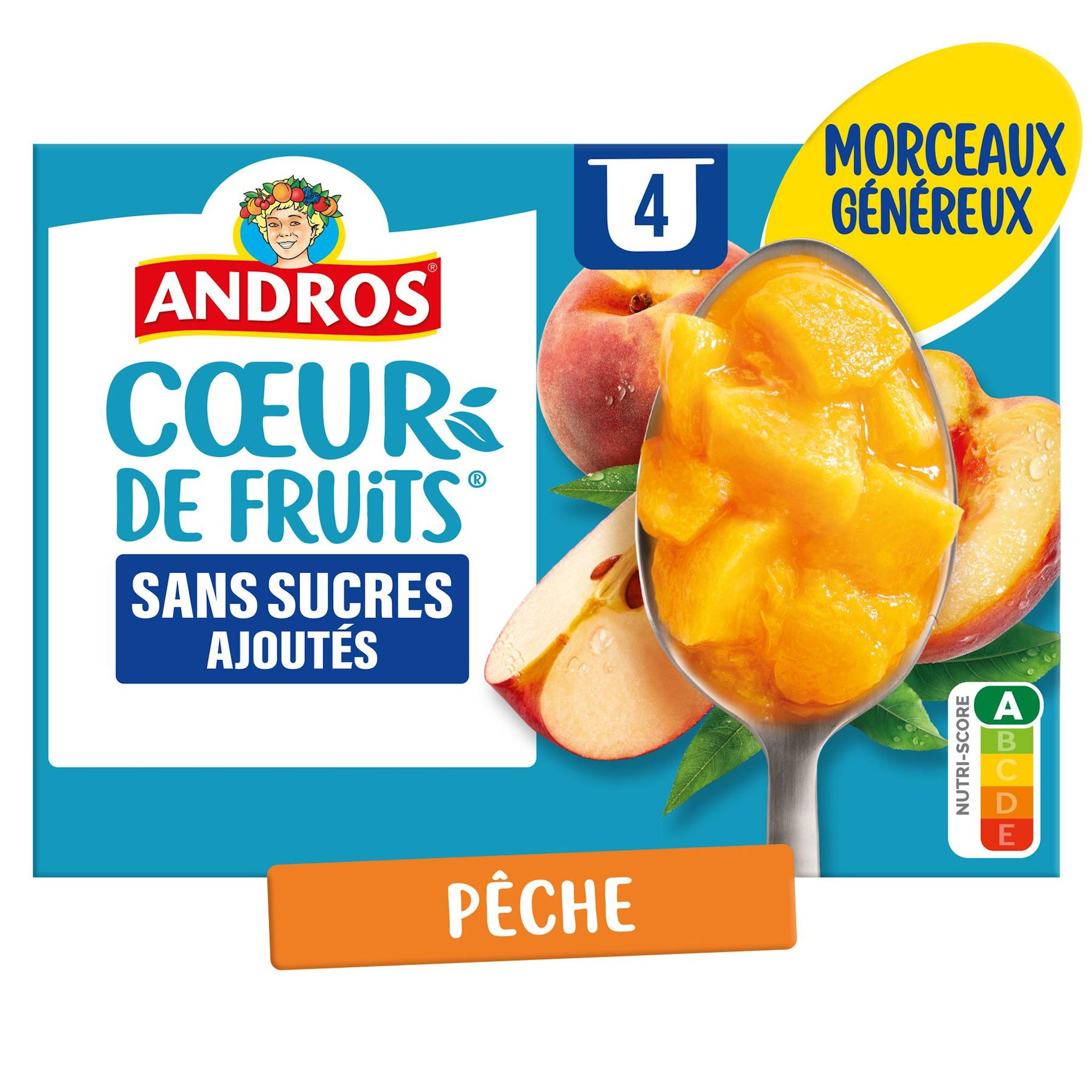 ANDROS Coeur de fruits sans sucrés ajoutés avec morceaux à la pêche 4x97g