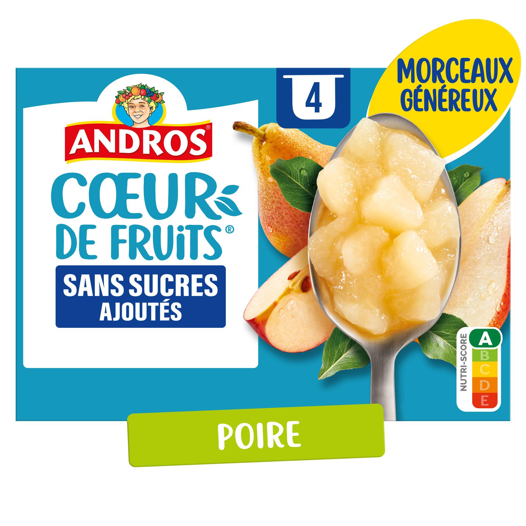 ANDROS Coeur de fruits sans sucres ajoutés avec morceaux à la poire 4x97g