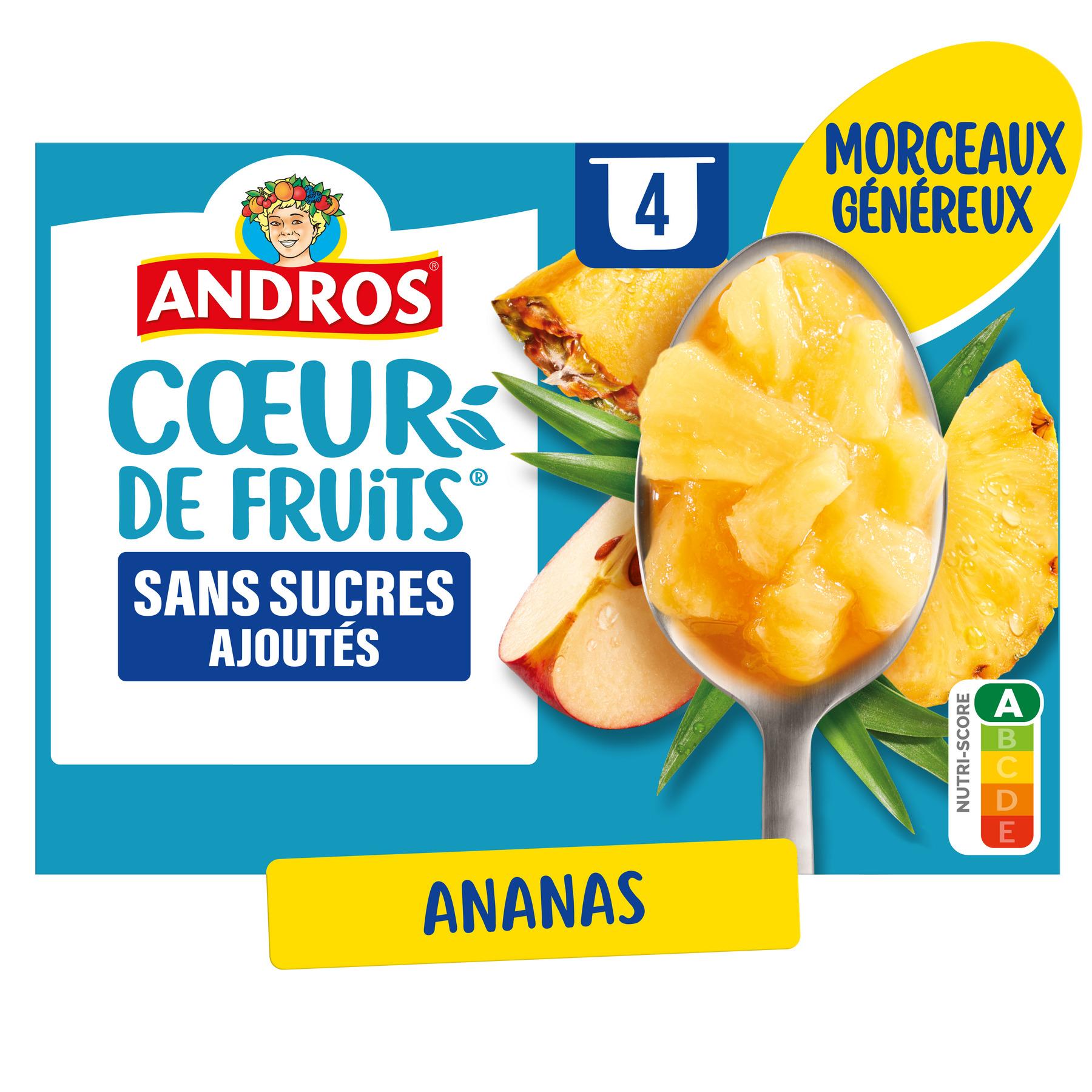 ANDROS Coeur de fruits avec morceaux ananas pomme passion sans sucres ajoutés 4x97g