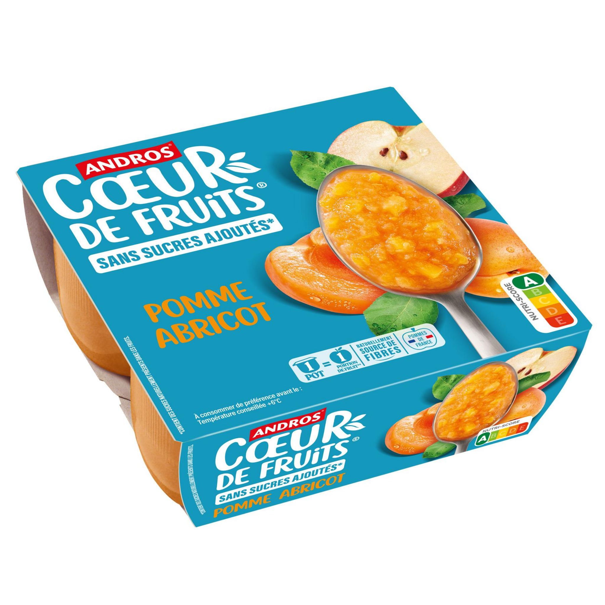 ANDROS Coeur de fruits sans sucres ajoutés à la pomme et à l'abricot 4x100g