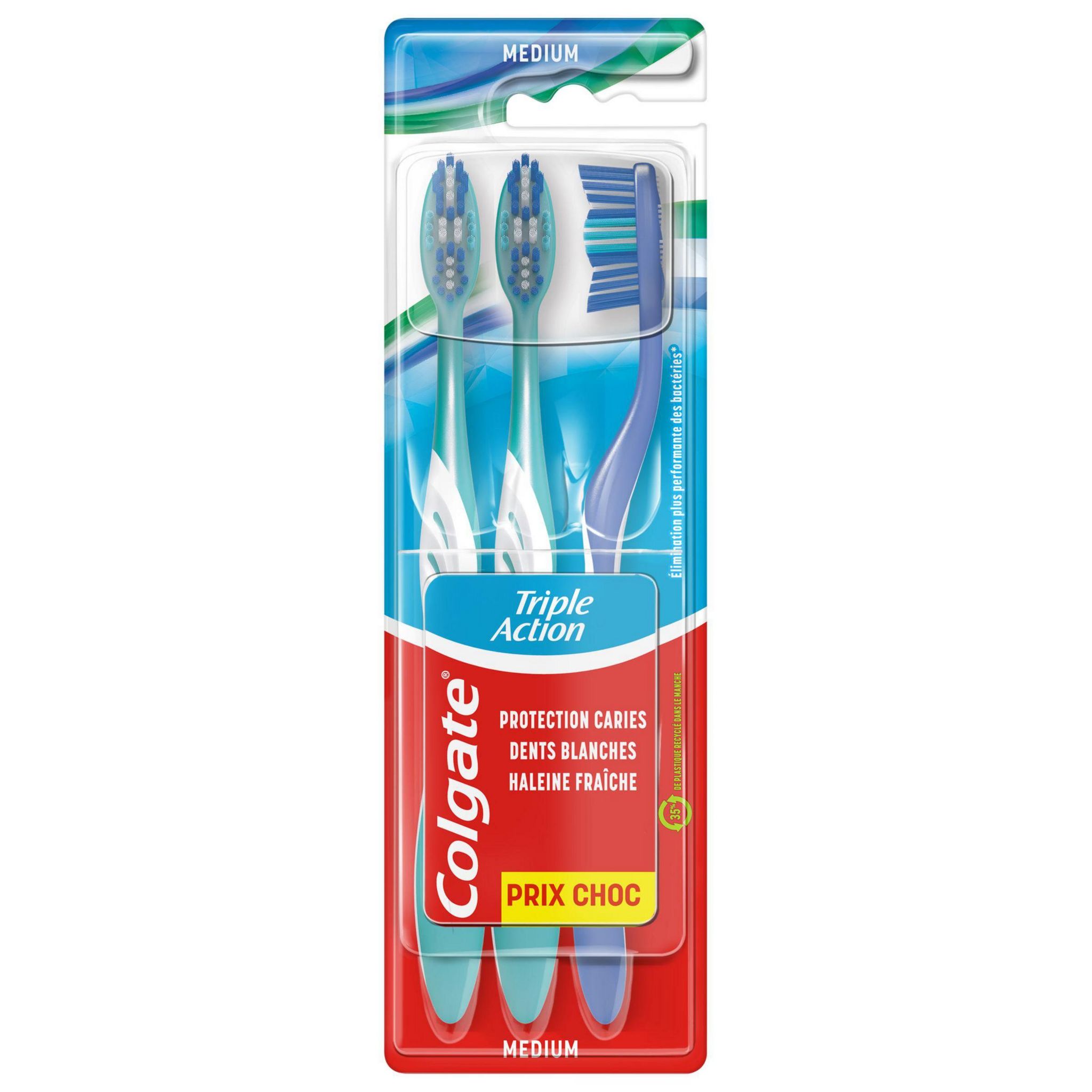 COLGATE Triple Action brosse à dent médium 3 brosses à dents