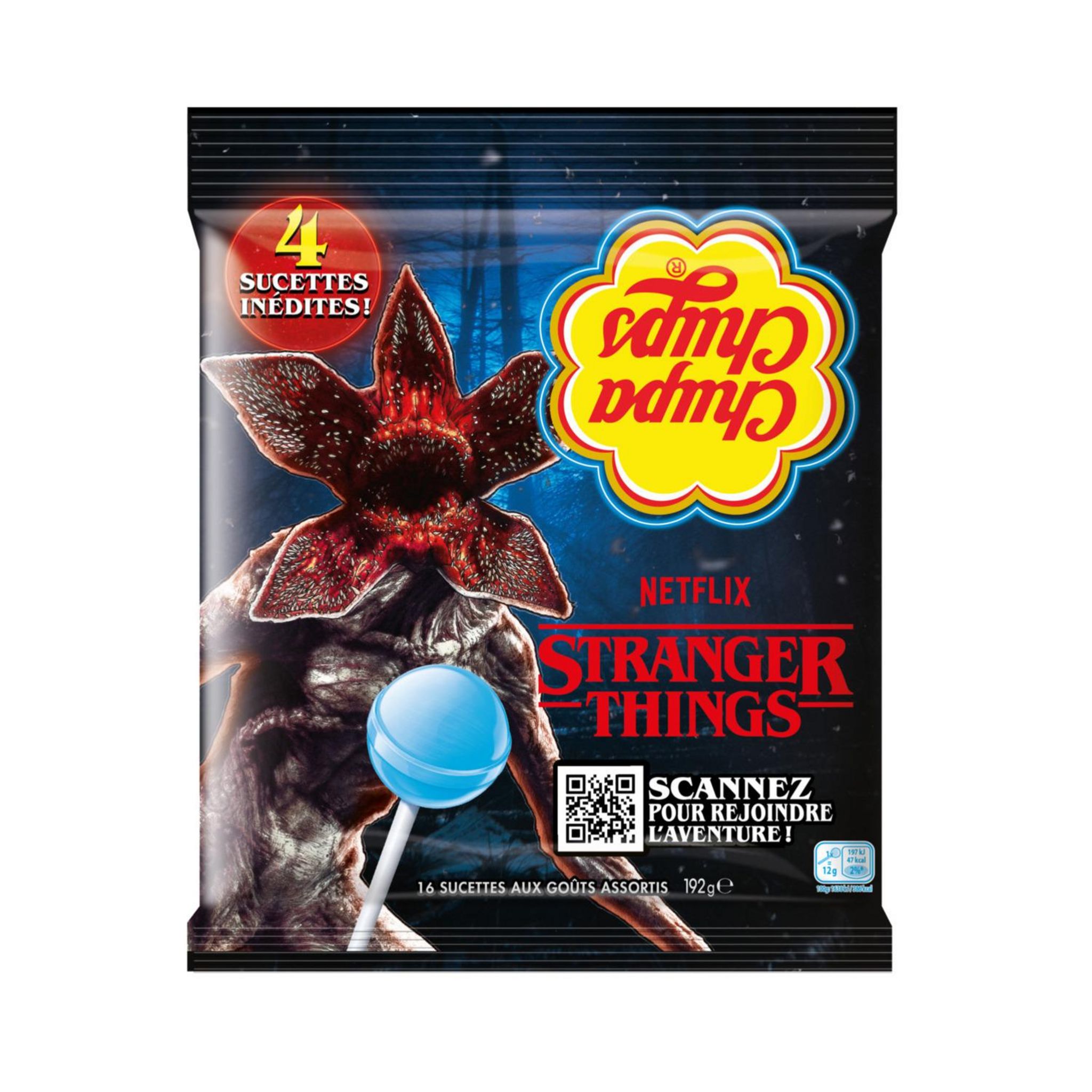 CHUPA CHUPS Sucettes stranger things aux goûts cerise framboise cola 192g