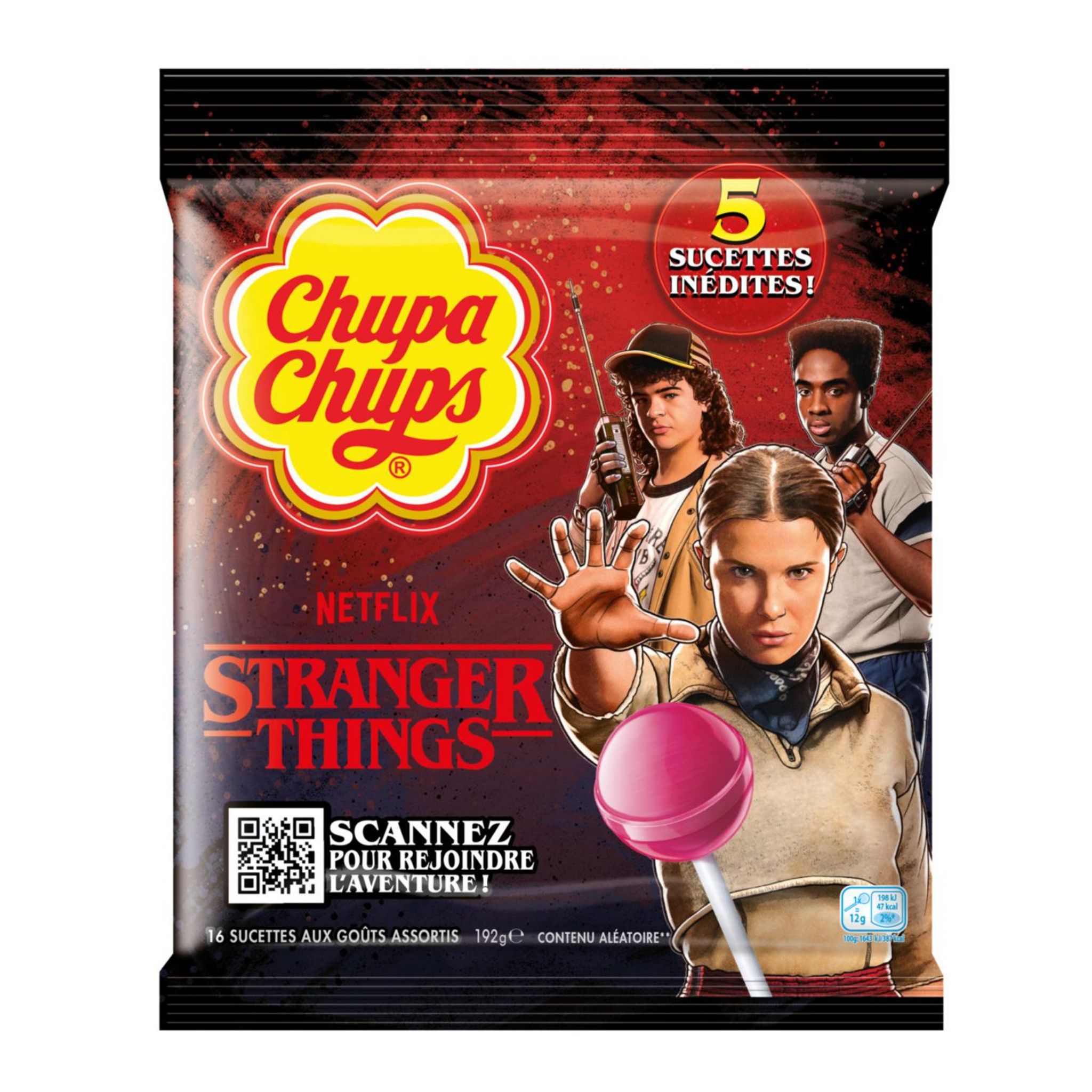 CHUPA CHUPS Sucettes Stranger Things aux goûts assortis fraise pomme ananas lait-fraise et vanille 192g