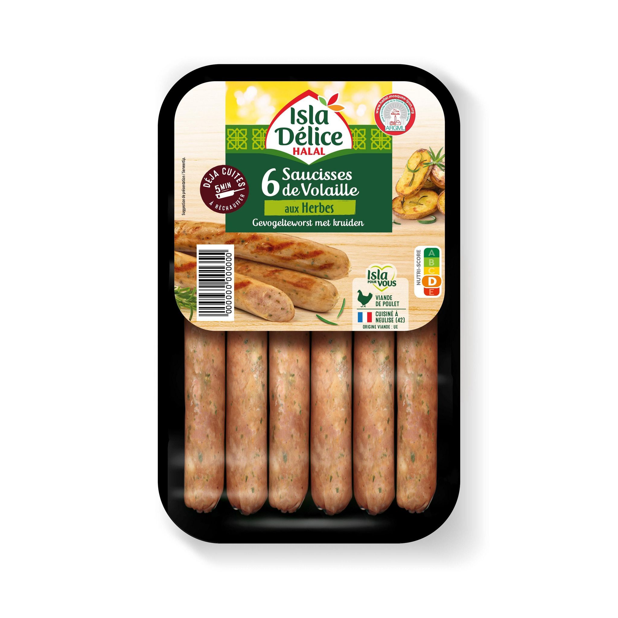 ISLA DELICE Saucisses de volaille halal aux herbes 6 pièces 270g