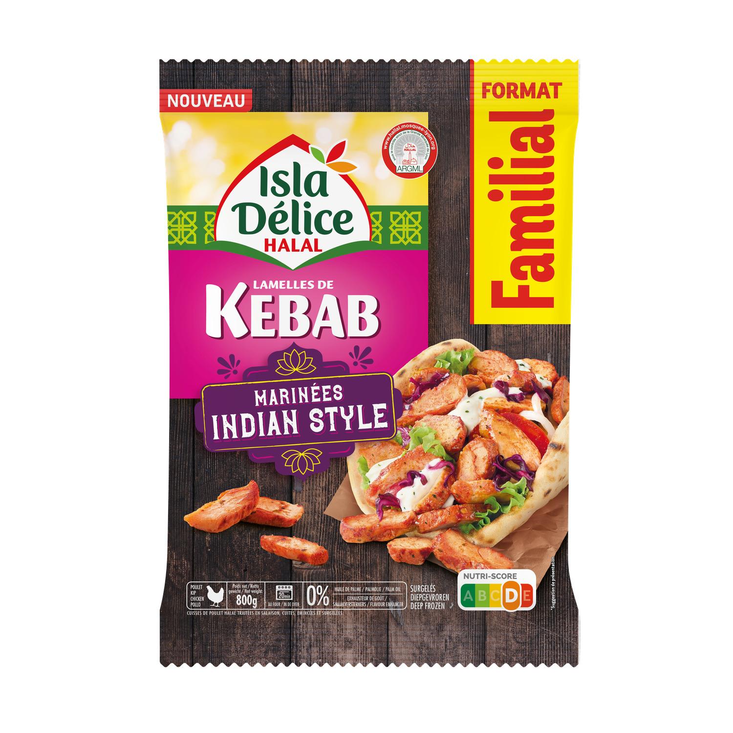 ISLA DELICE Lamelles de kebab marinées indian halal style format familial 800g