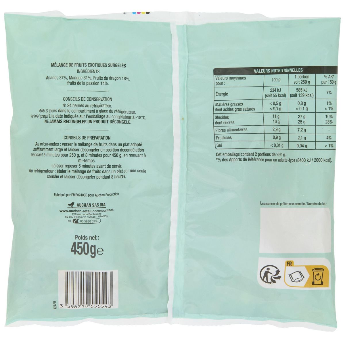 AUCHAN Mélange de fruits exotiques 450g