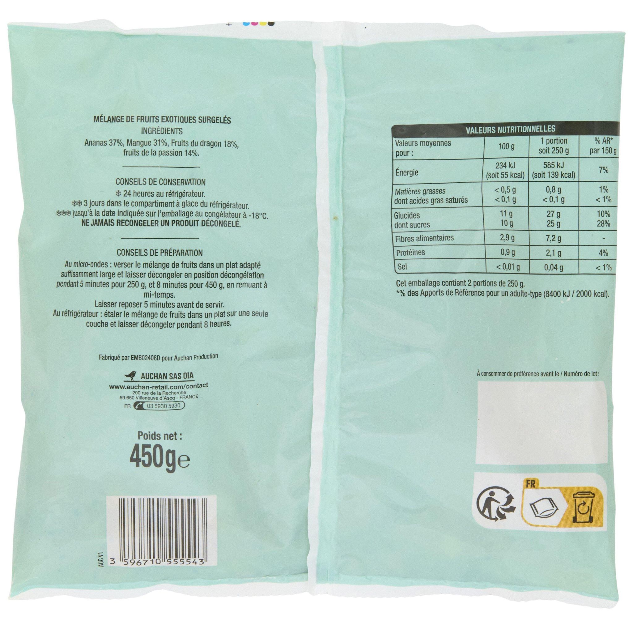 Voir la diapositive 2 : AUCHAN Mélange de fruits exotiques 450g