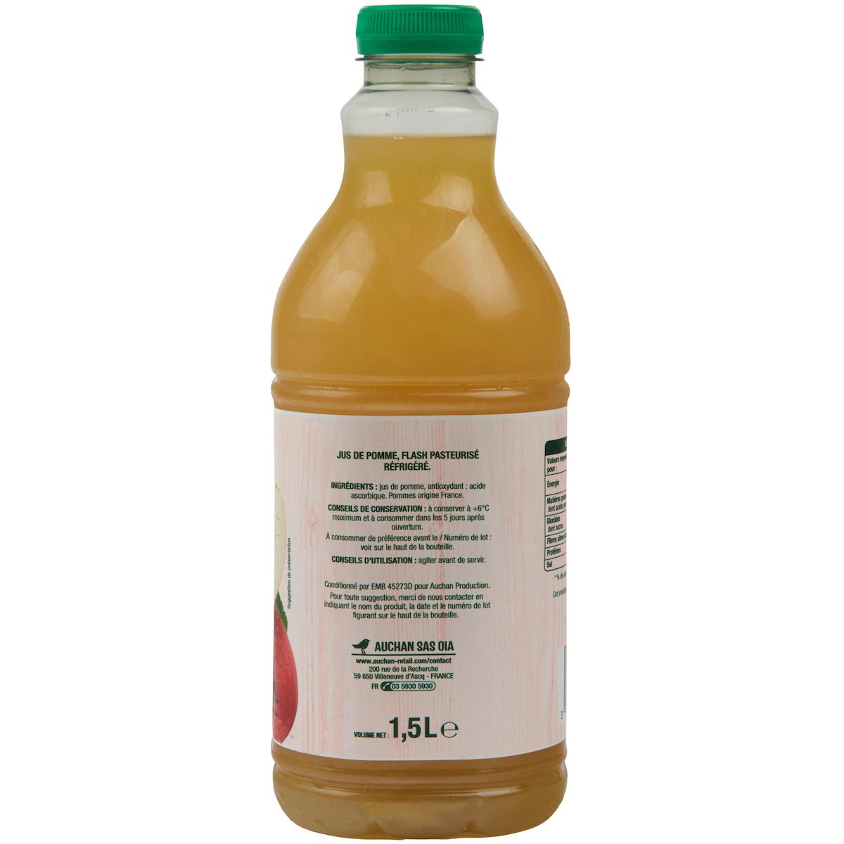 AUCHAN Jus pressé pomme origine France 1,5l