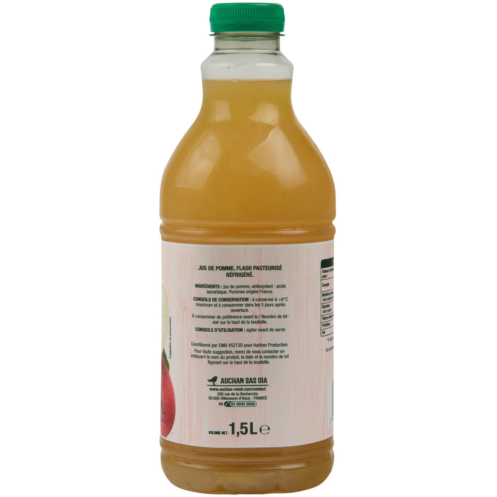 Voir la diapositive 4 : AUCHAN Jus pressé pomme origine France 1,5l