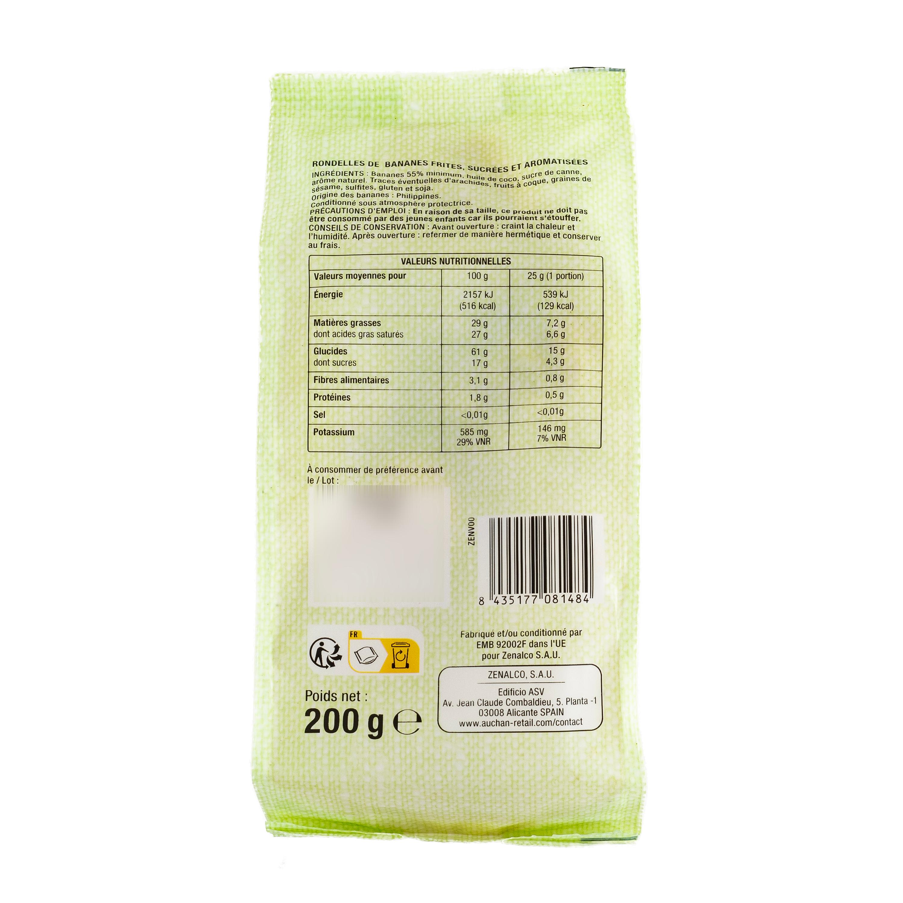 Voir la diapositive 2 : AUCHAN Banane chips 200g