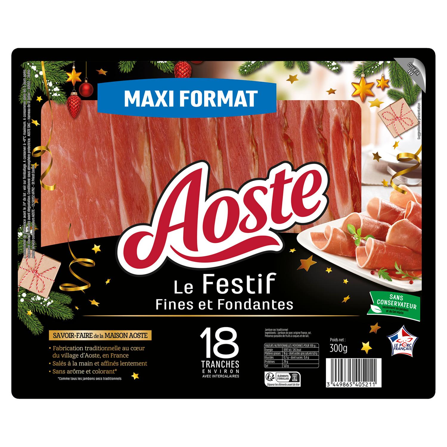 AOSTE Jambon cru fines et fondantes maxi format 18 tranches 300g