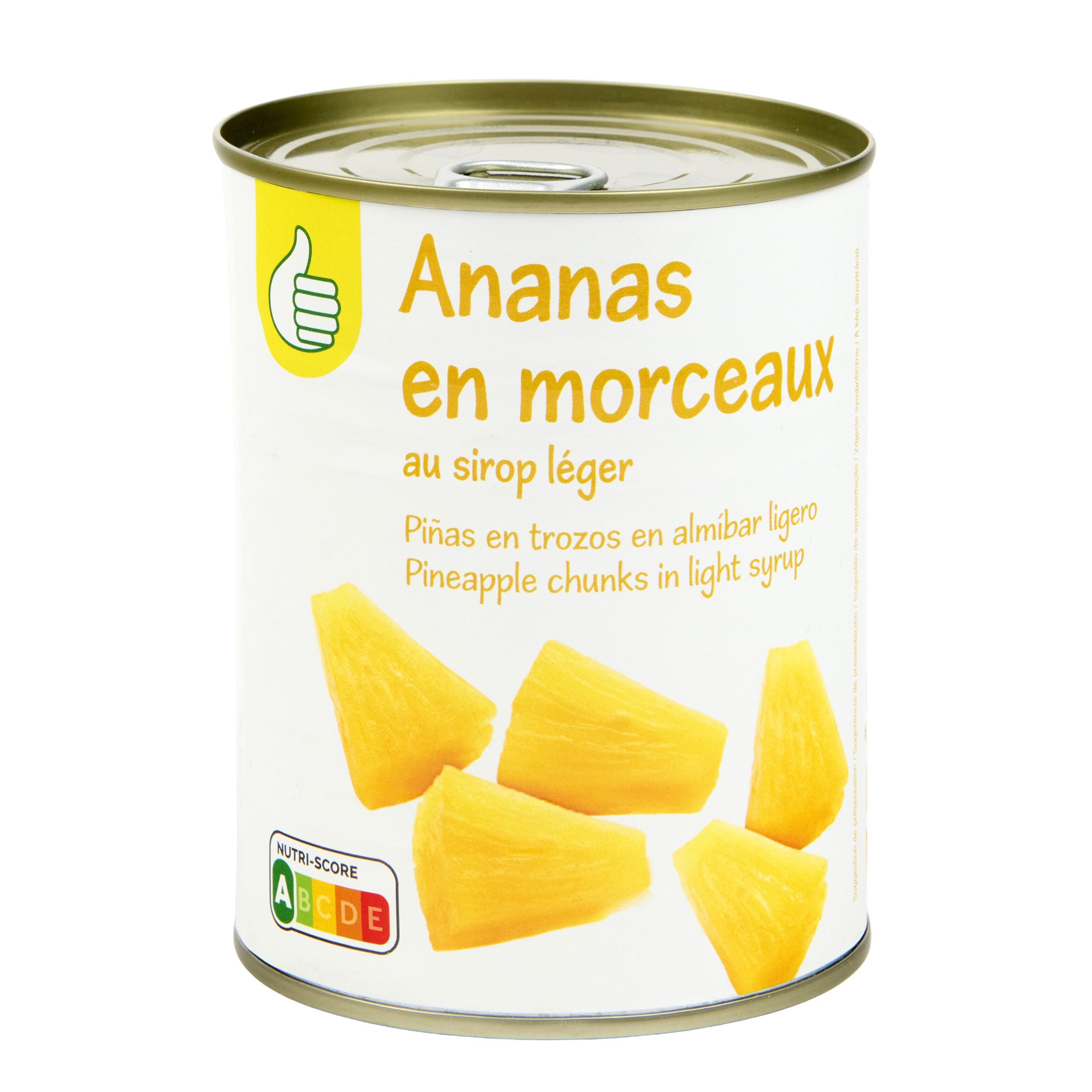 Voir la diapositive 2 : POUCE Ananas en morceaux au sirop léger 340g