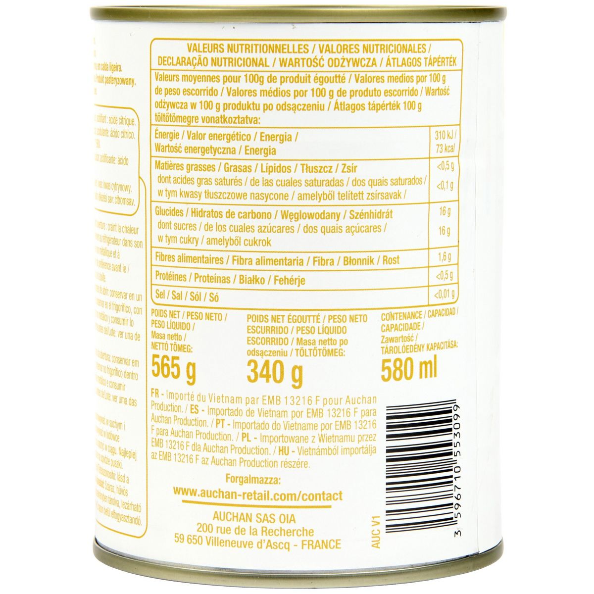 POUCE Ananas en morceaux au sirop léger 340g