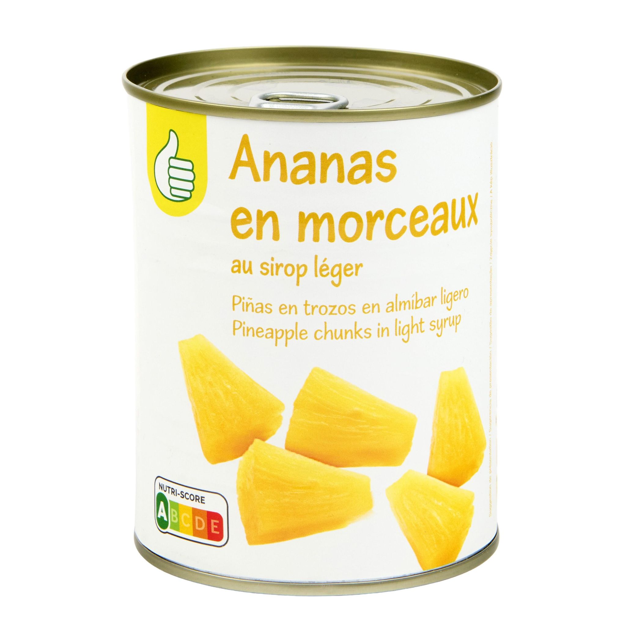 Voir la diapositive 4 : POUCE Ananas en morceaux au sirop léger 340g