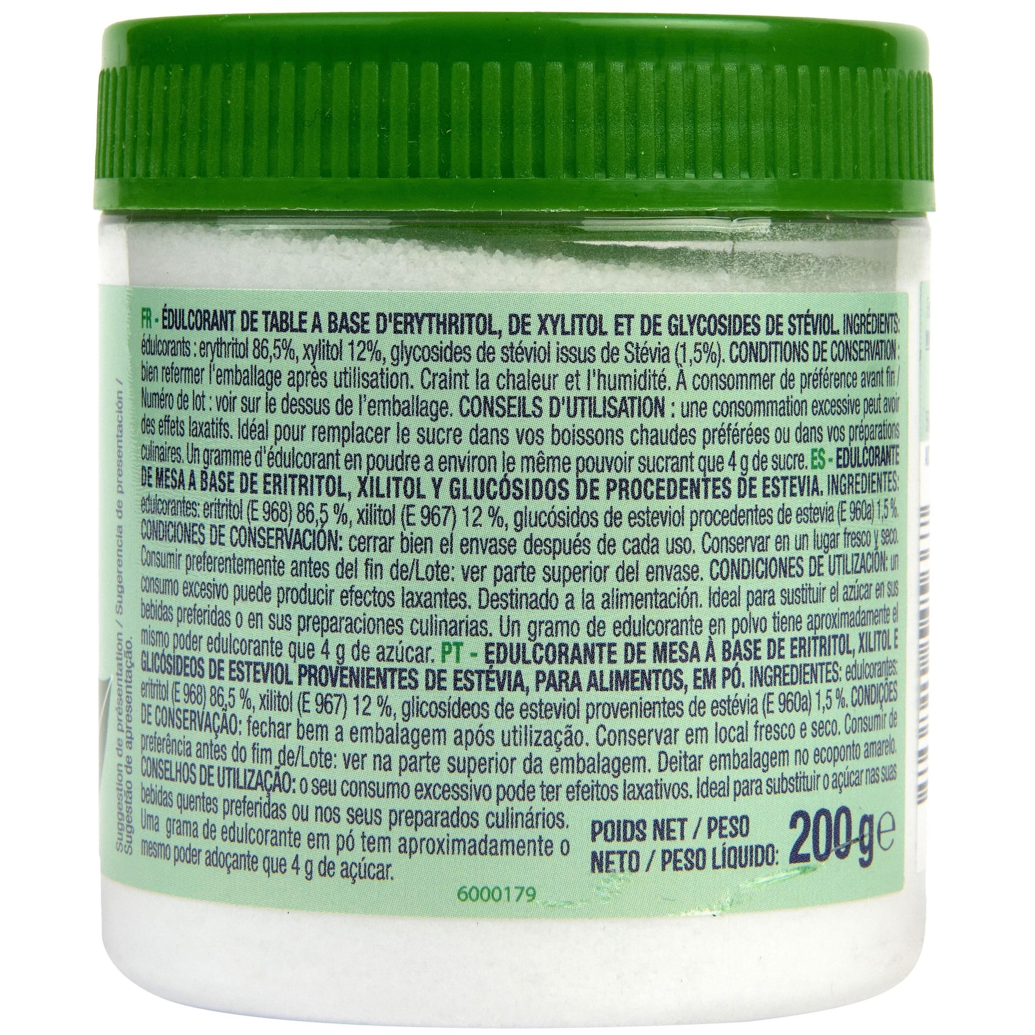 Voir la diapositive 2 : AUCHAN Édulcorant à base d'extrait de stévia 200g