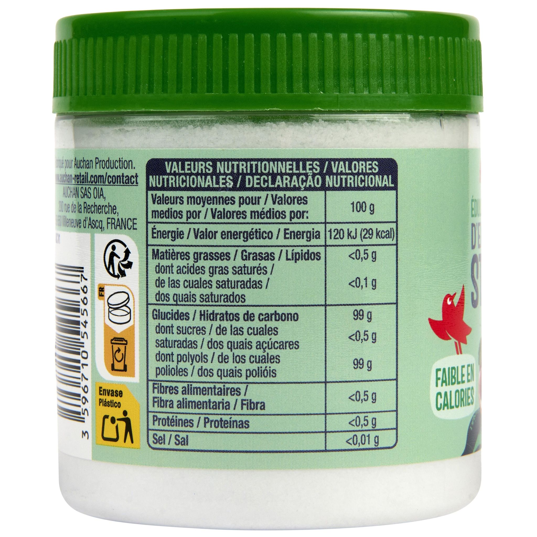 Voir la diapositive 3 : AUCHAN Édulcorant à base d'extrait de stévia 200g