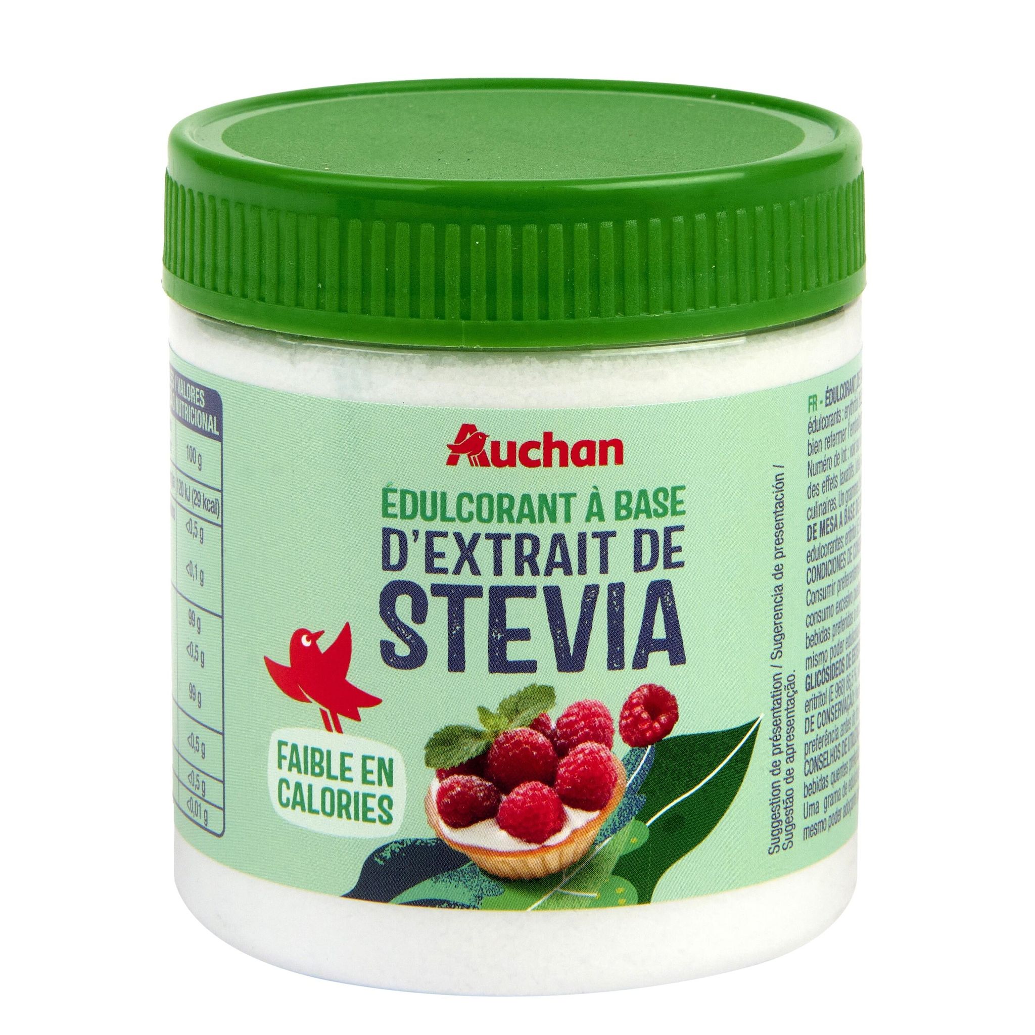 Voir la diapositive 4 : AUCHAN Édulcorant à base d'extrait de stévia 200g