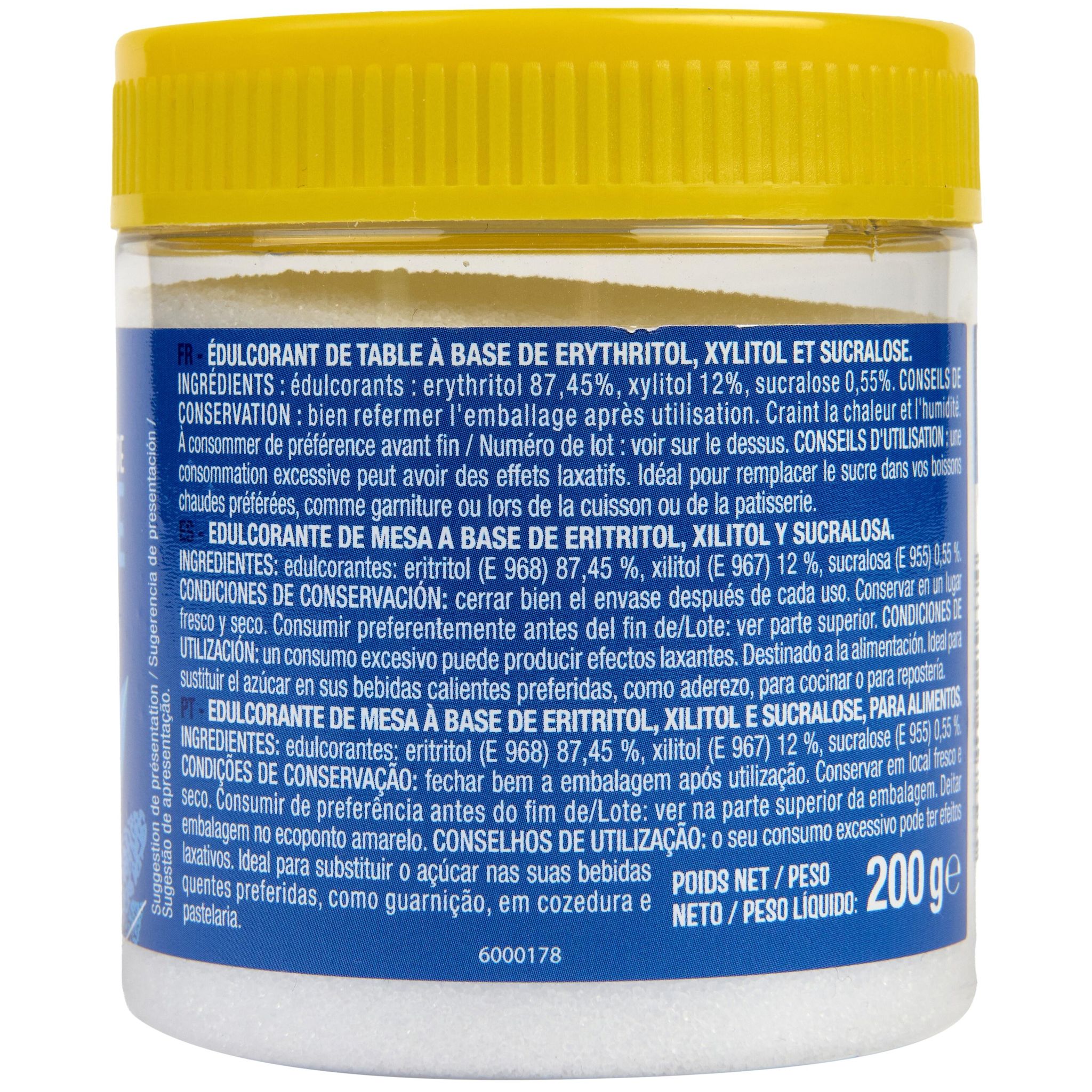 Voir la diapositive 2 : AUCHAN Édulcorant à base de sucralose 200g