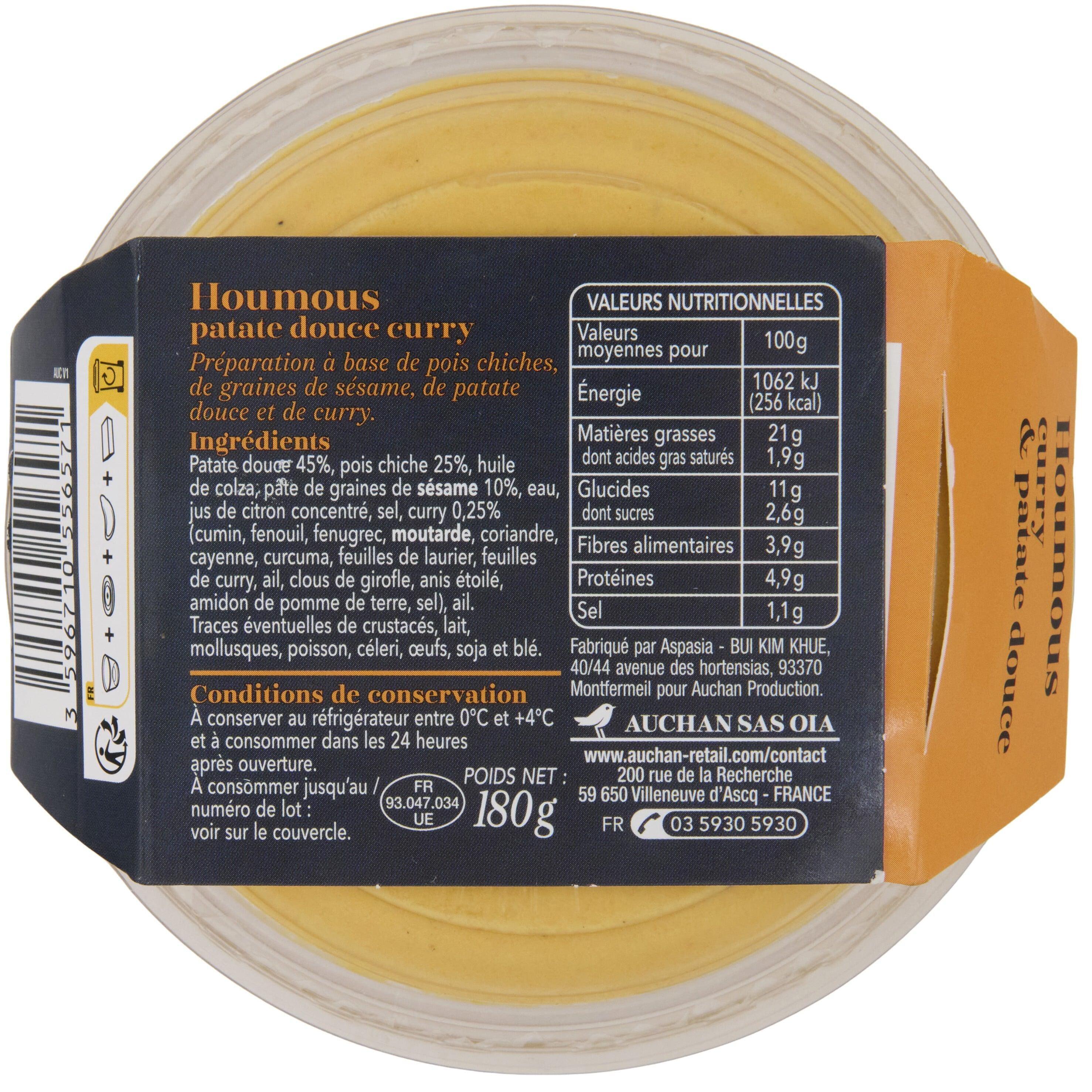 Voir la diapositive 3 : AUCHAN COLLECTION Houmous curry et patate douce 180g