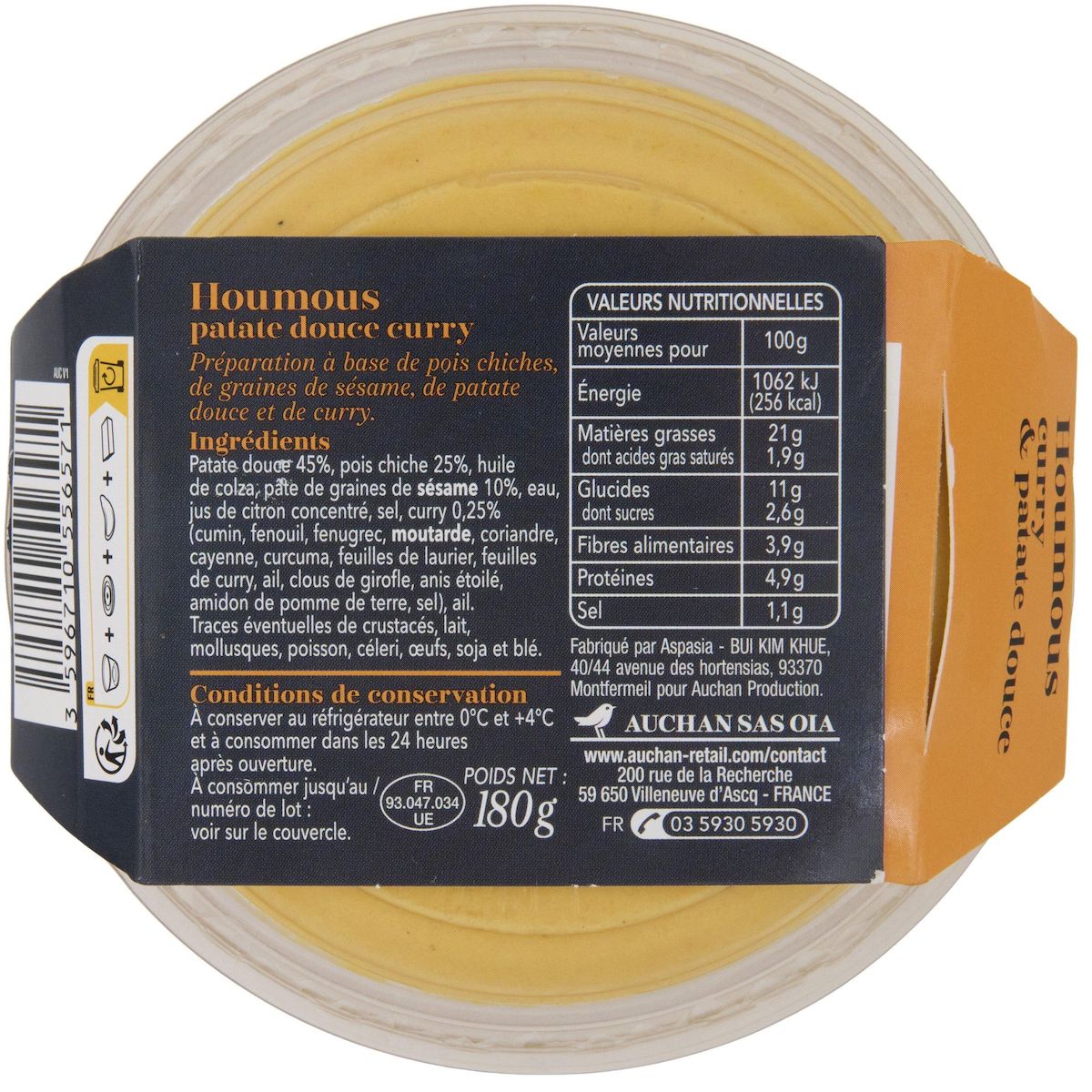 AUCHAN COLLECTION Houmous curry et patate douce 180g