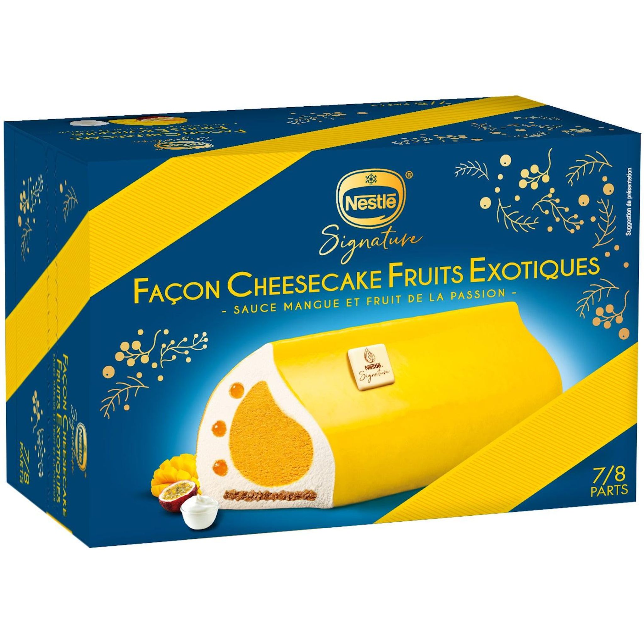 Voir la diapositive 2 : NESTLE Bûche glacée Signature façon cheesecake fruits exotiques sauce mangue et fruit de la passion 7/8 parts 486g